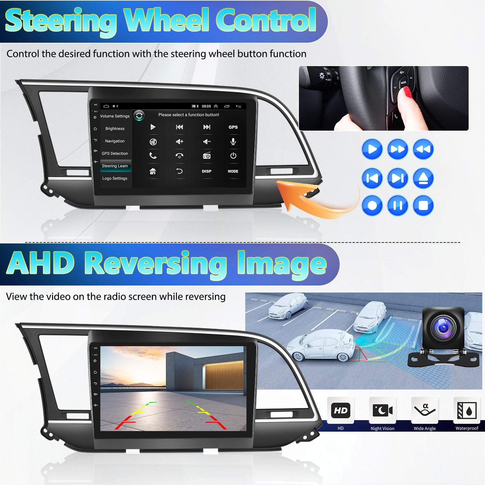 AmPremium 264G Android 13 Car Stereo For Hyundai Elantra 2016-2018 Wireless