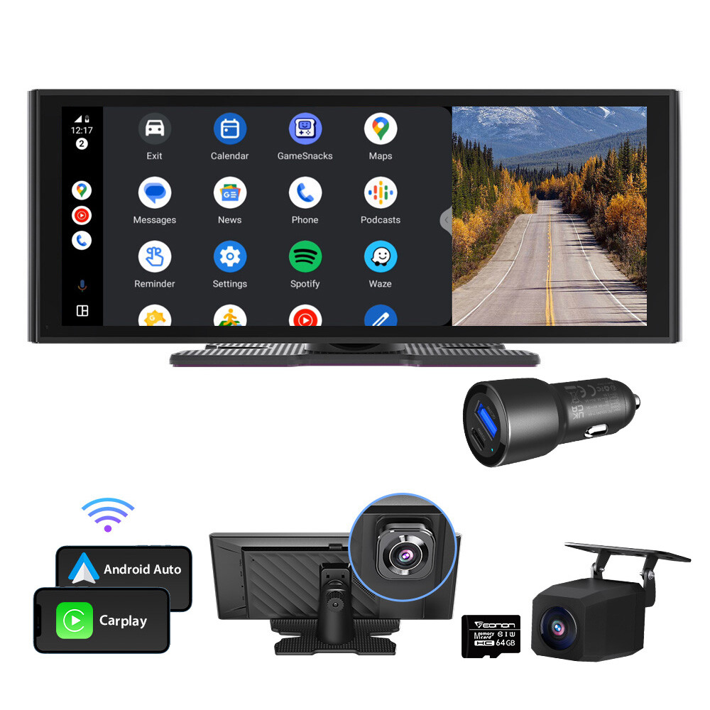 10.26″ Portable Wireless CarPlay Android Auto Touch Screen Car Radio Stereo DVR