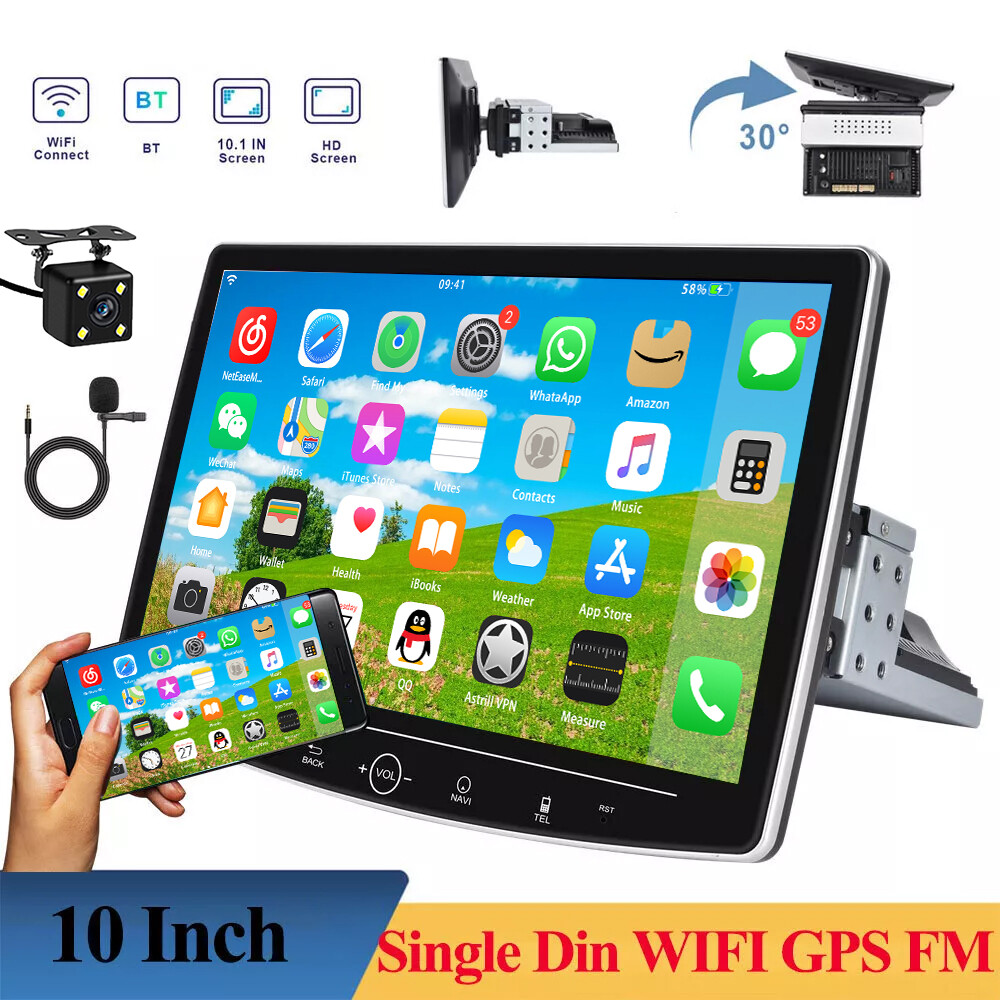 Android 13 Single Din Car Stereo 10″ Rotatable Touch Screen Radio GPS Navi +Cam