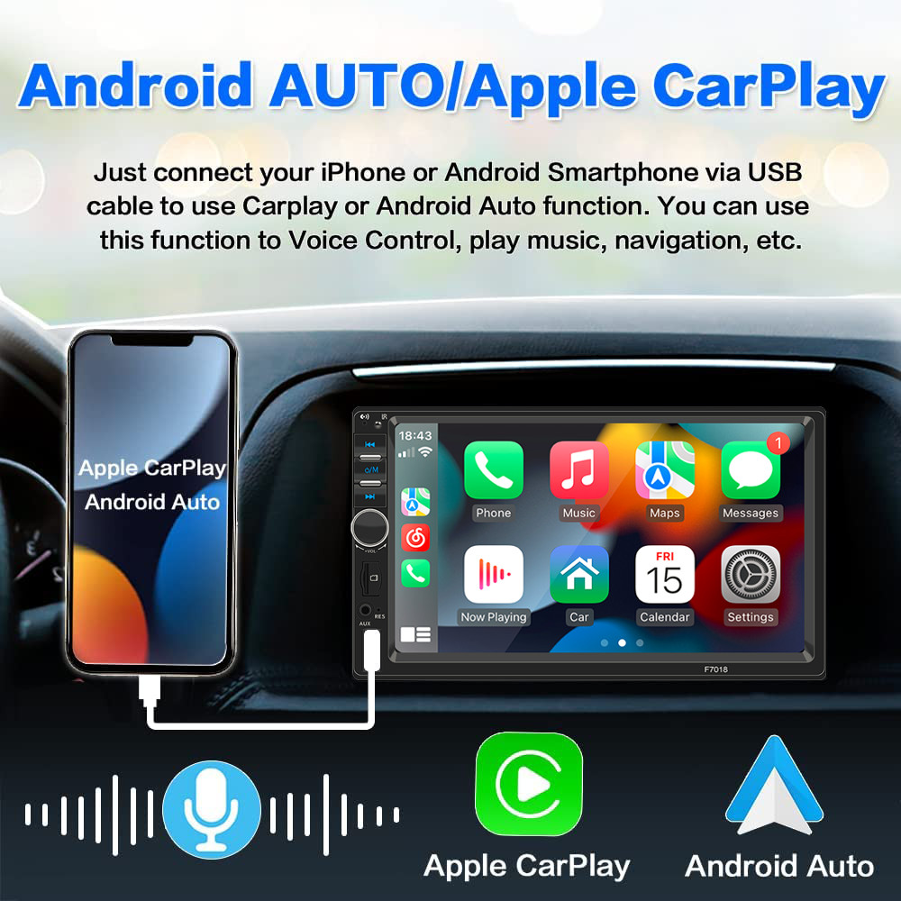 Autoradio 2 DIN Pantalla Táctil 7″ Carro Coche Bluetooth Mirror Link + Cámara