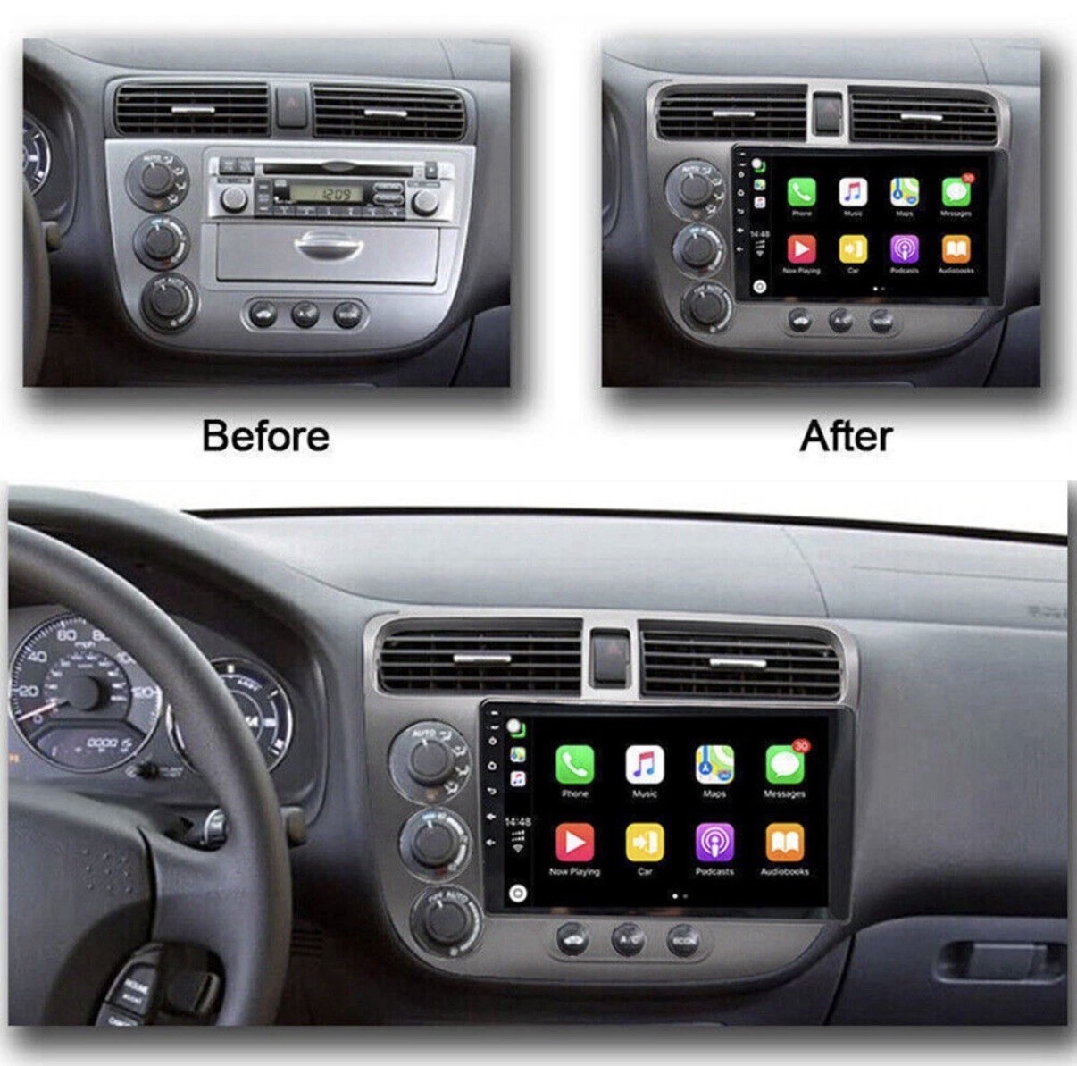 For Honda Civic 2001-2005 Android Car Stereo Apple Carplay Radio GPS FM 9″