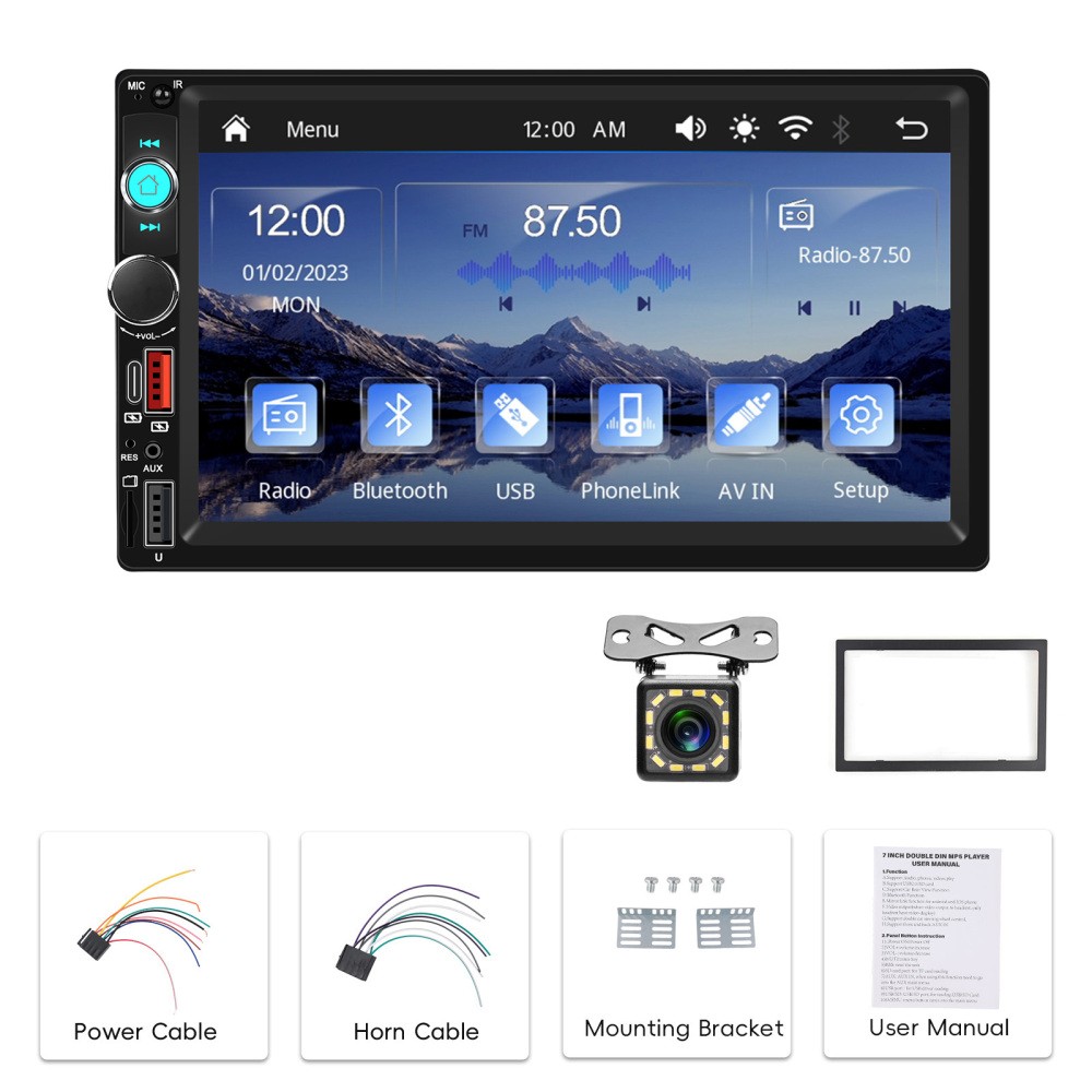 7″ Wireless Carplay Double 2 DIN Car MP5 Player BT USB Stereo Radio With Camera