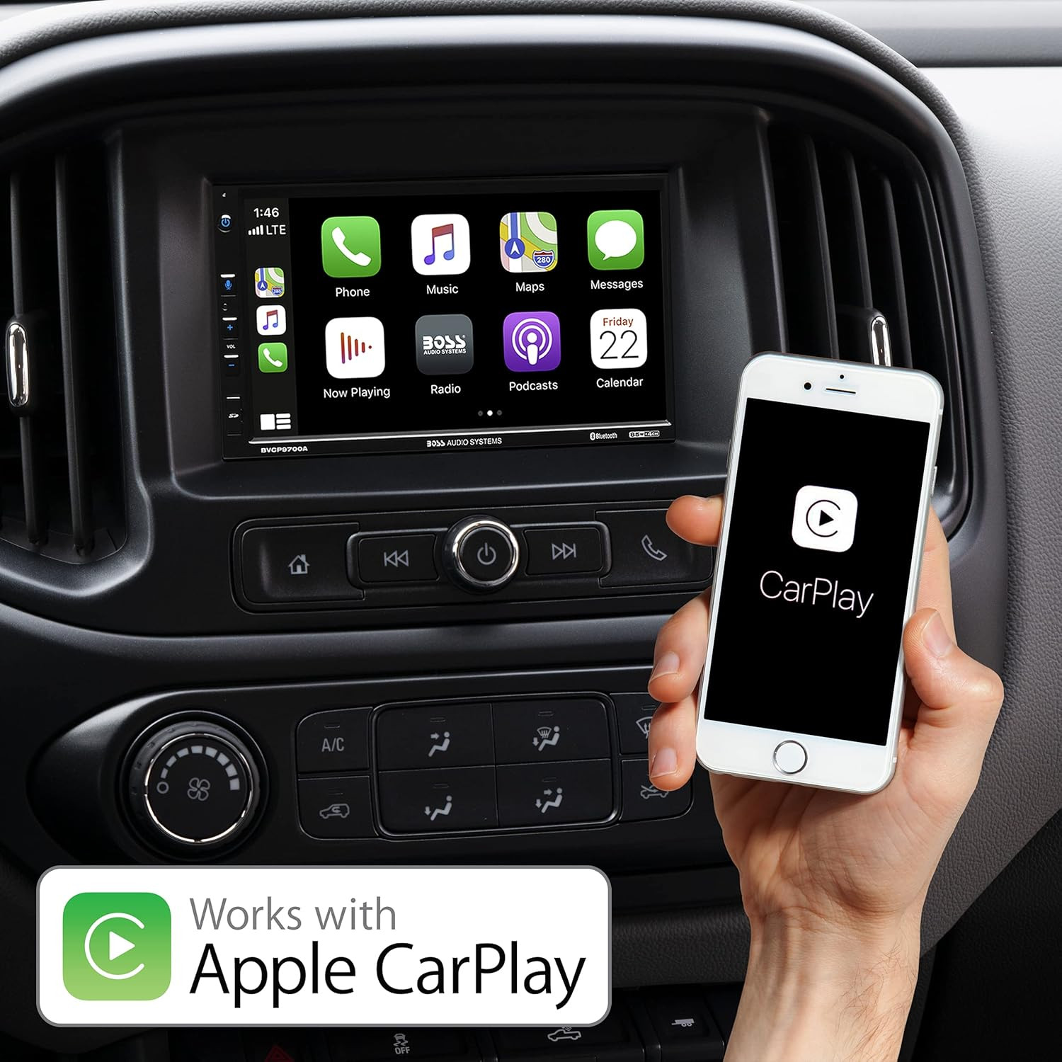 BVCP9700A Car Stereo – Apple Carplay, Android Auto, Double Din, 7 Inch Touchscre