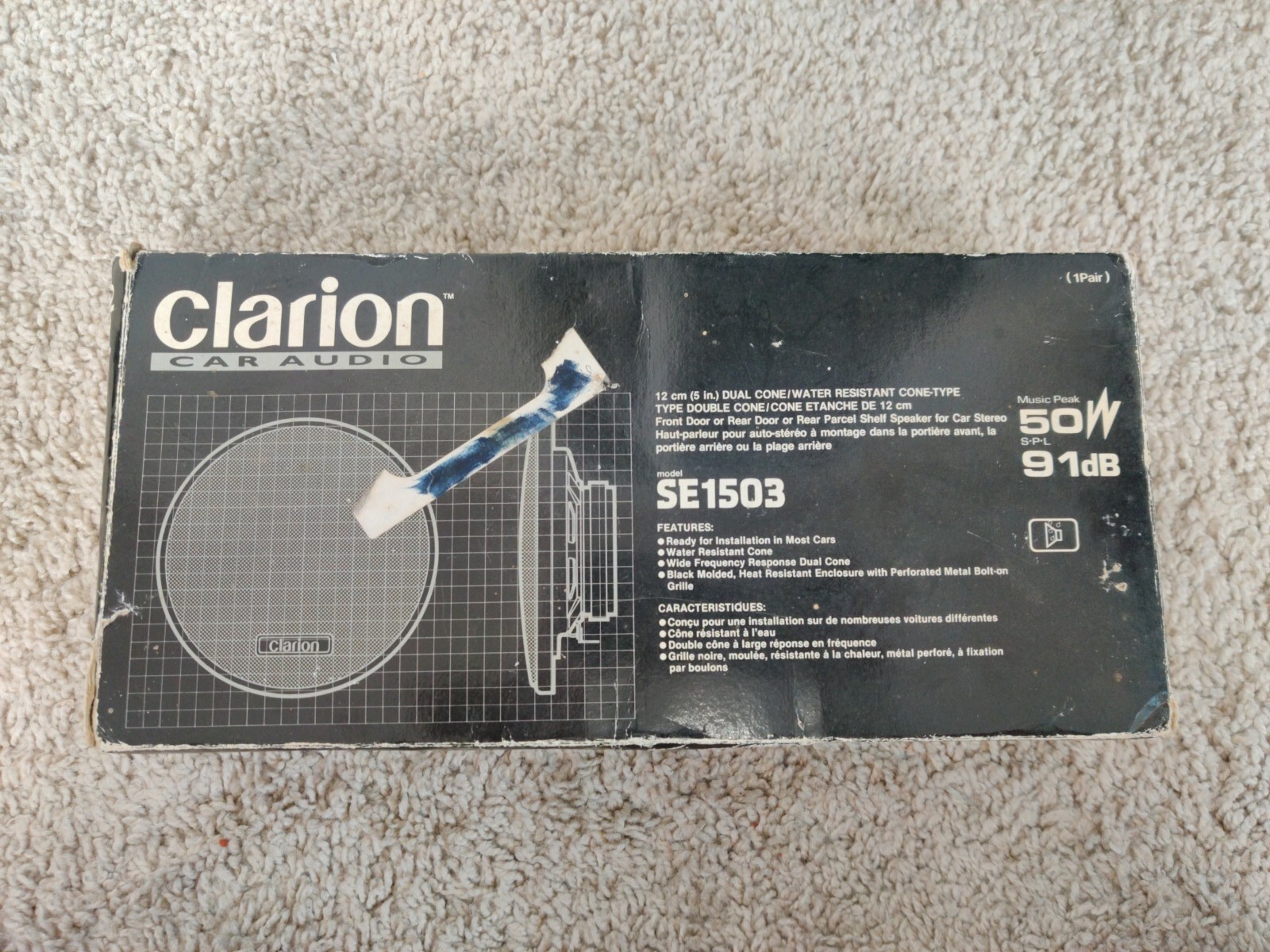 Clarion SE1503 5″ Dual Cone Car Speaker 91dB Water-Resistant NOS Open Box