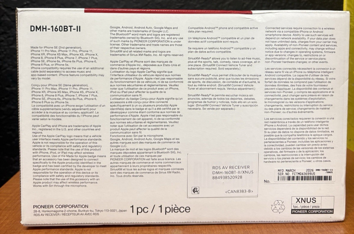 PIONEER DMH-160BT-II RDS Digital Media AV Receiver 9″ Black (BRAND NEW)