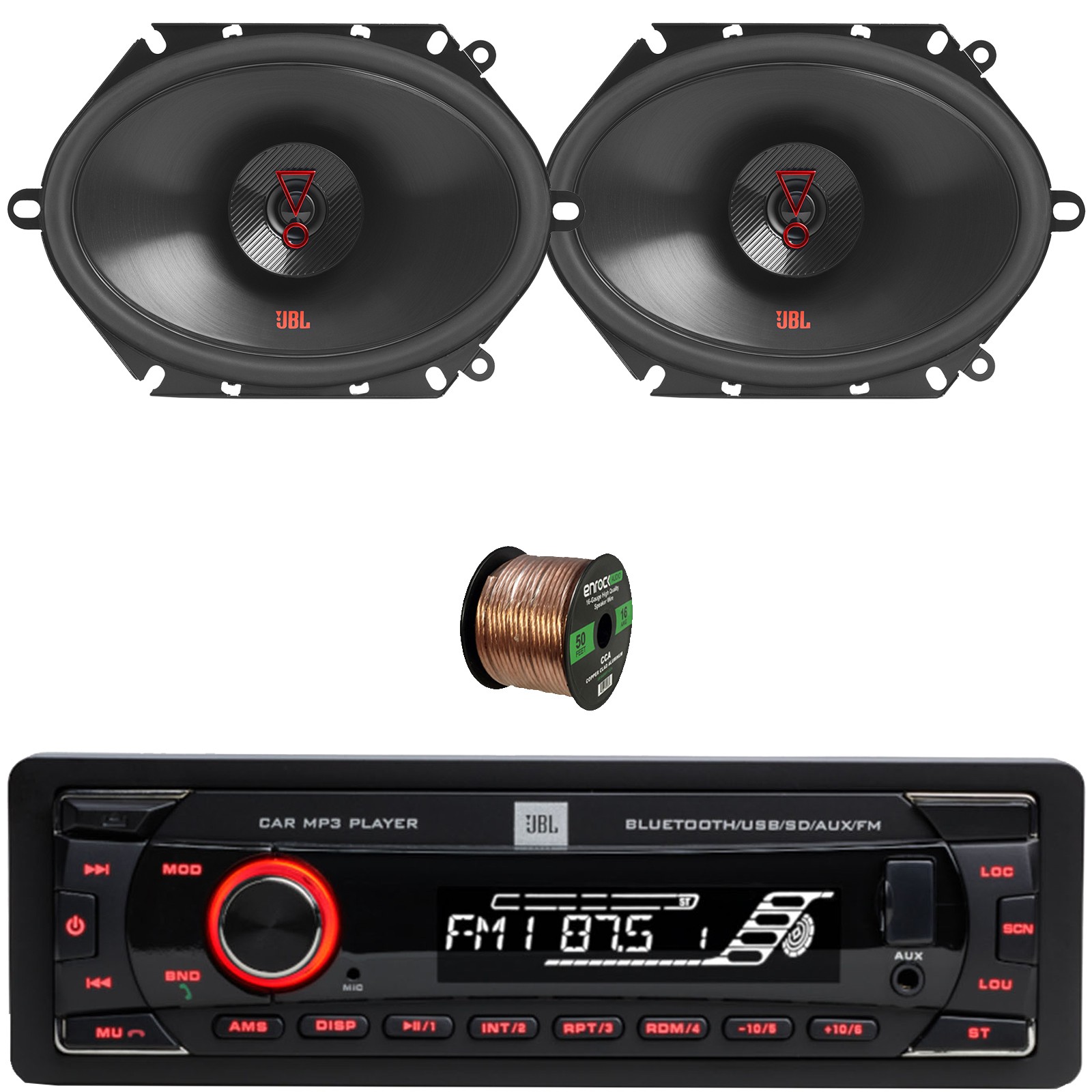 JBL Celebrity100 Single-DIN Bluetooth SD/MP3 Radio, 2x 6×8″ 250W 2-Way Speakers