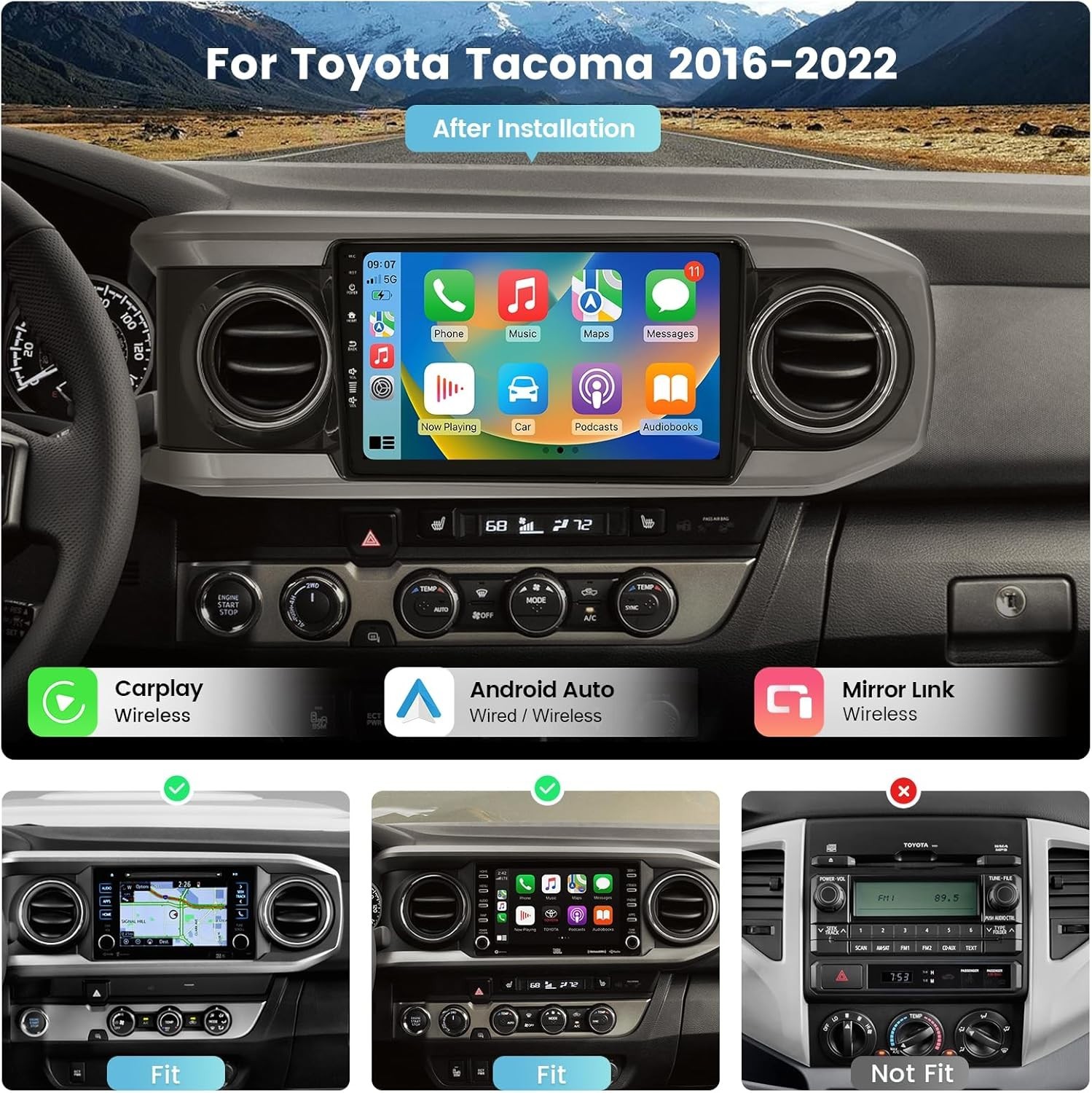 Roadanvi 10.2″ Car Stereo for Toyota Tacoma 2016-2022 Apple Carplay BT 5.0 WIFI