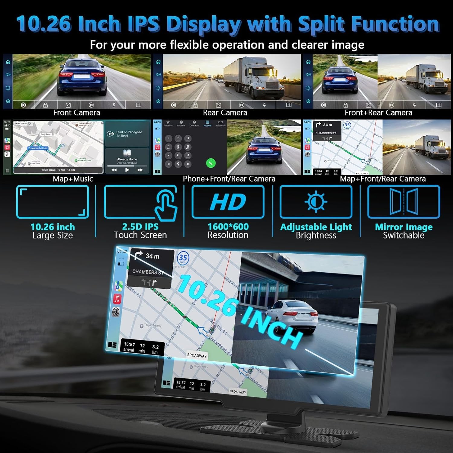 Multifunctional Wireless Carplay Tablet: 4K Camera & Bluetooth 5.0 Integration