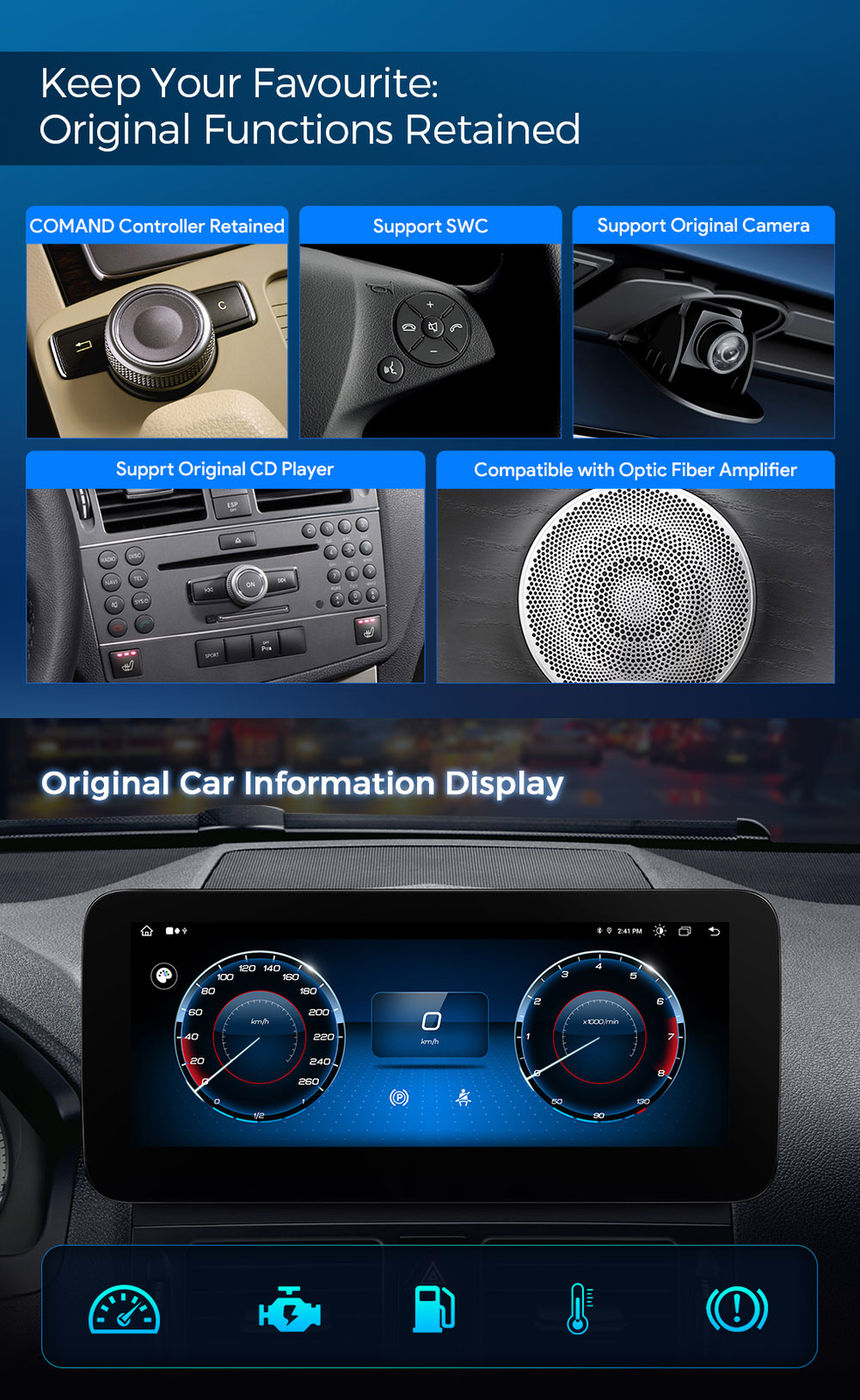 Android 13 8-Core 8+128G Car Play 4G GPS Stereo For Mercedes-Benz C-W204 2007-10