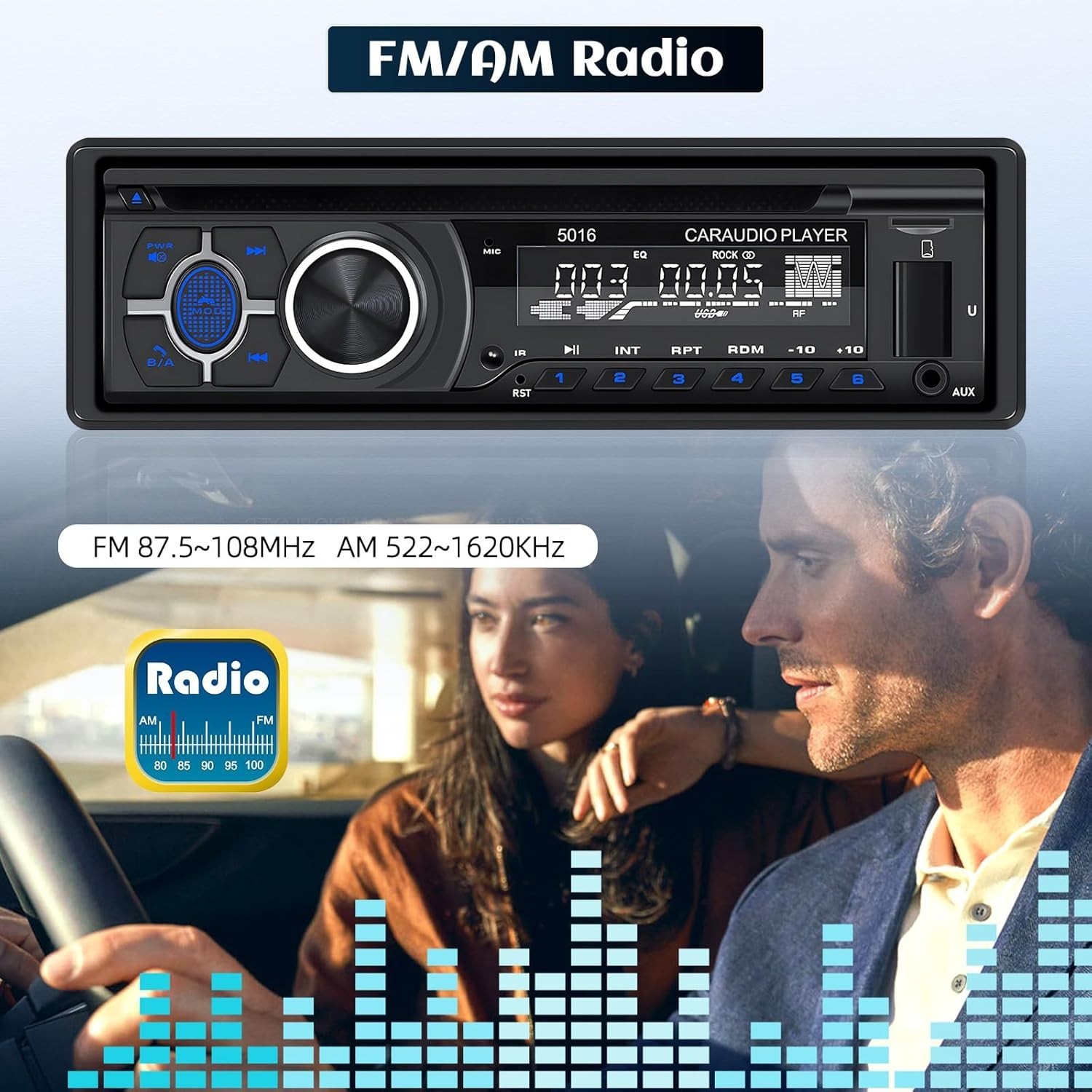 Bluetooth CD Car Stereo with USB Port – AM/FM Radio, MP3 Player, High Contras…