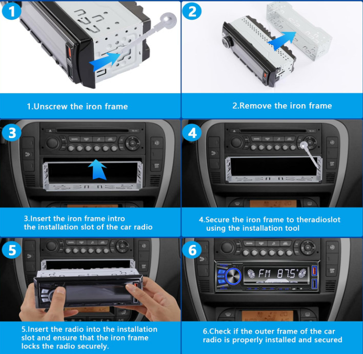 Autoradio Bluetooth Single DIN con Manos Libres, FM, MP3, EQ, Doble USB, SD, AUX