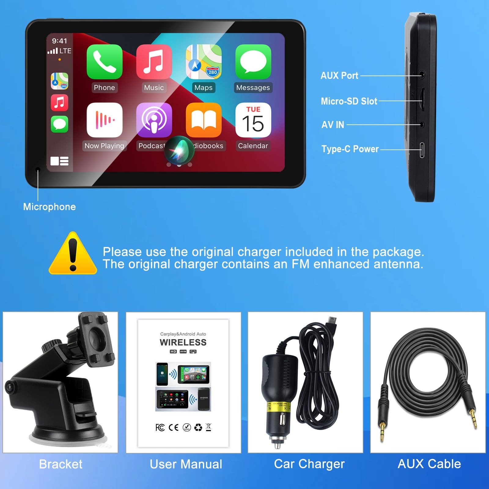 Wireless CarPlay Screen Android Auto for Car, 7″ Car Stereo Touch Screen