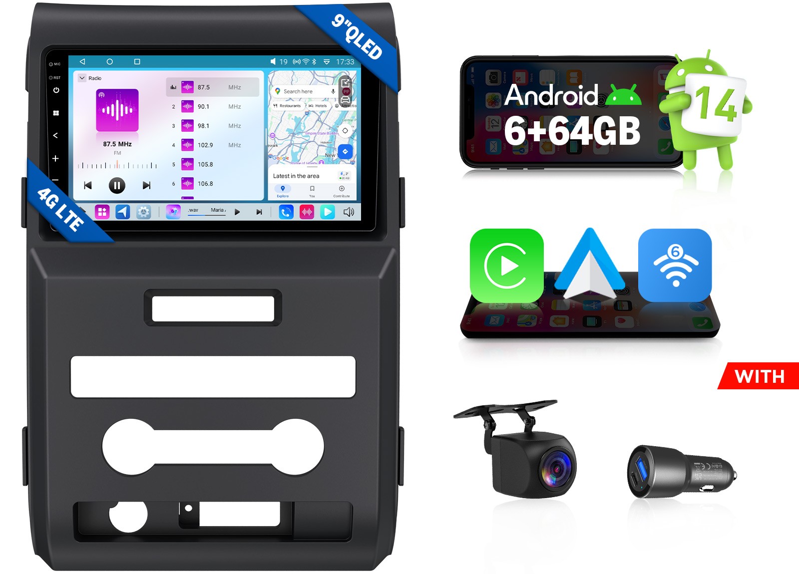 Eonon FDF1X7S For 2009-2014 Ford F150 9″ Android 14 Car Radio 6+64G CarPlay SWC