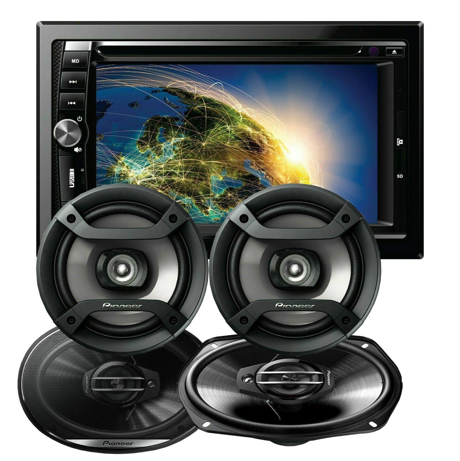 Gravity VGR-D900BT 2-DIN DVD Car Receiver + 2x Pioneer 6.5″ & 2x 6×9″ Speakers