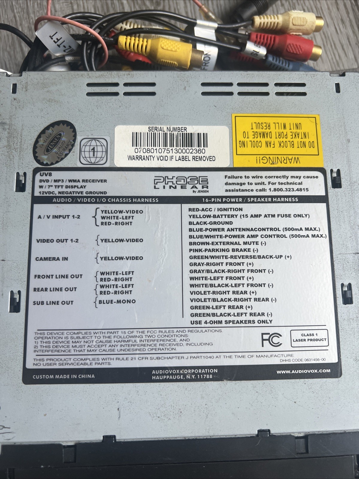 Phase Linear Jensen DVD/MP3/WMA/ In-Dash Car Stereo Model UV8