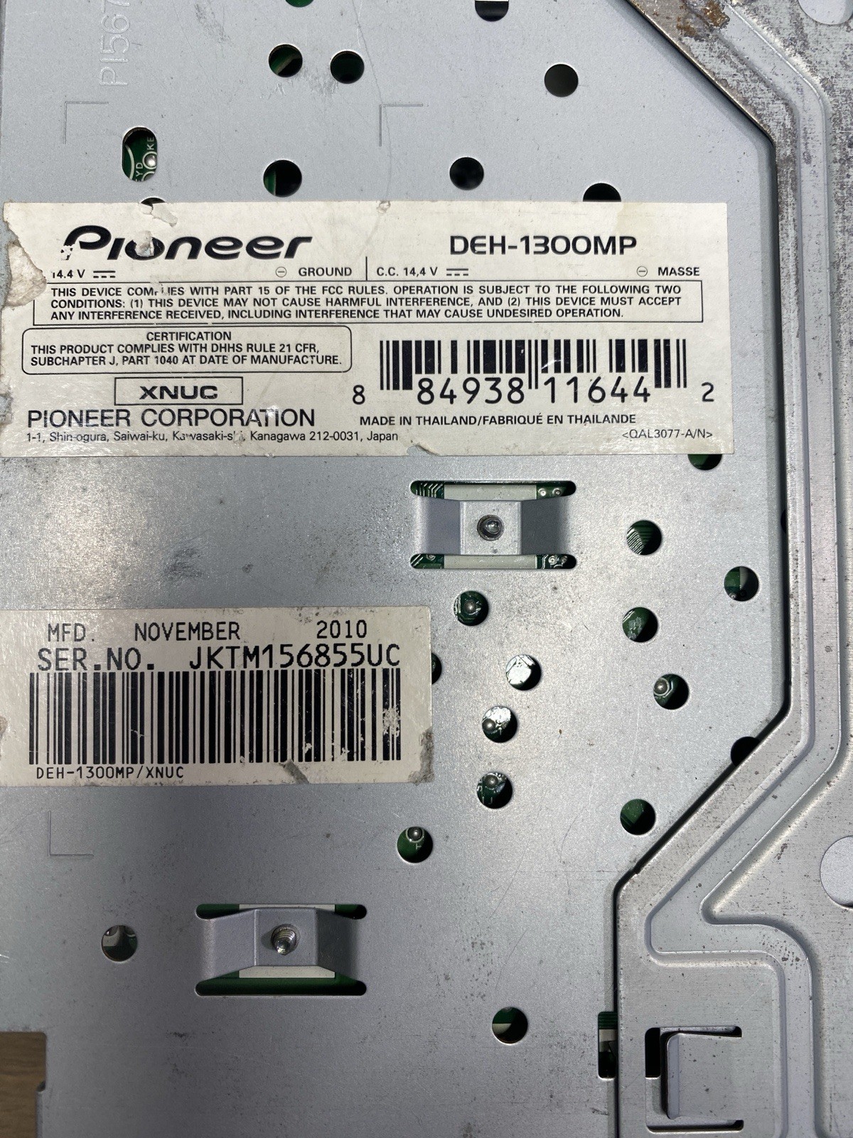 Pioneer DEH-1300MP In-Dash AMFM CD Receiver Radio Detachable Face Plate UNTESTED