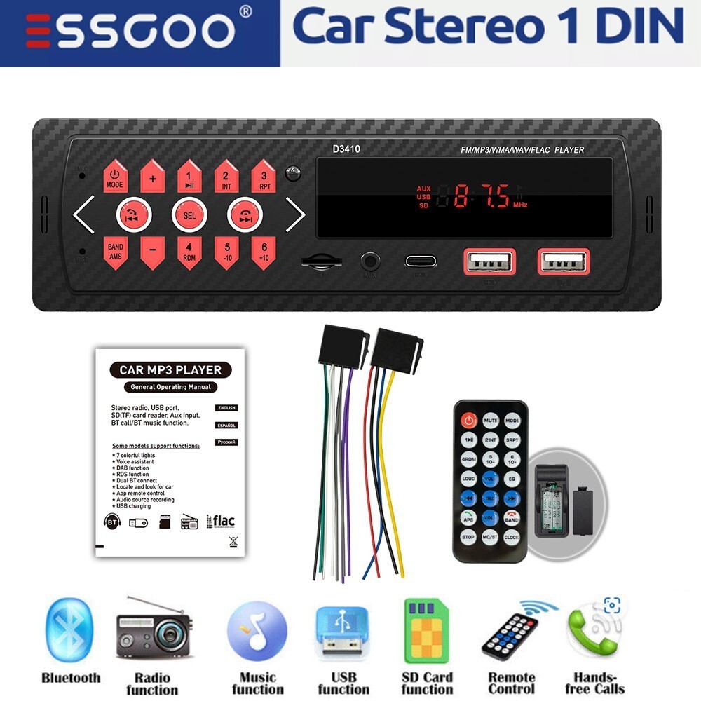 Single DIN Car Stereo Head Unit MP3 Player Bluetooth AUX SD USB Reading FM Radio