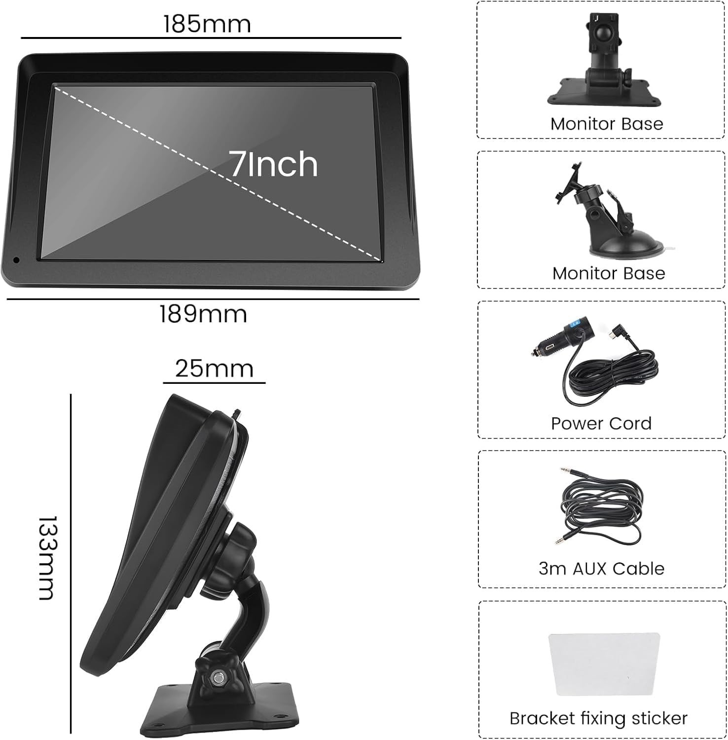 Wireless Carplay Screen Dash Mount 7 Inch Touchscreen Car Stereo Android GPS AUX