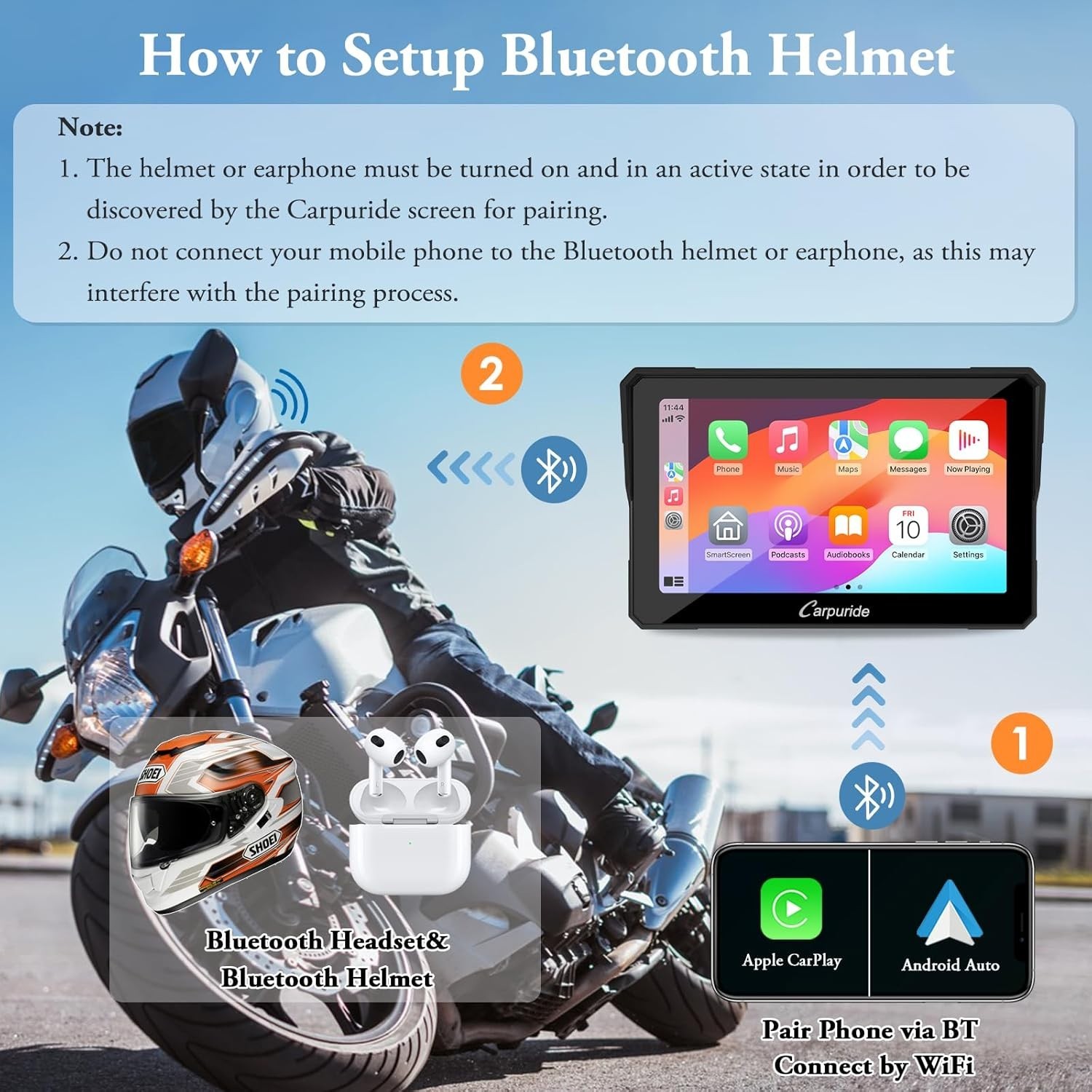 Carpuride W702 7” Motorcycle CarPlay & Android Auto GPS Navigation Screen-OPEN B
