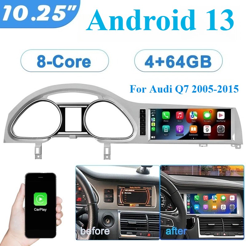 10.25″ For AUDI Q7 2005~2015 Android 13 Car Radio Stereo GPS Navi Carplay 4+64GB