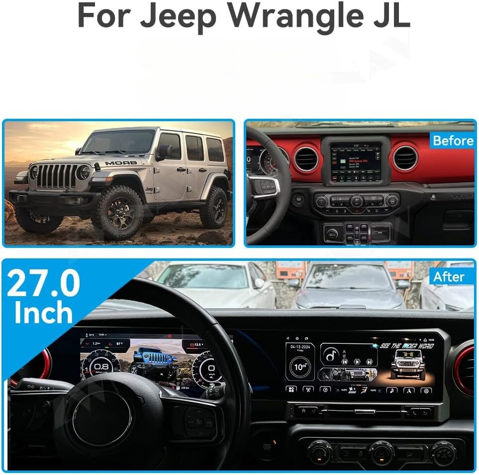 Dual Screen Car Radio for Jeep Wrangler JL Gladiator 2018-2022 Stereo Upgrade