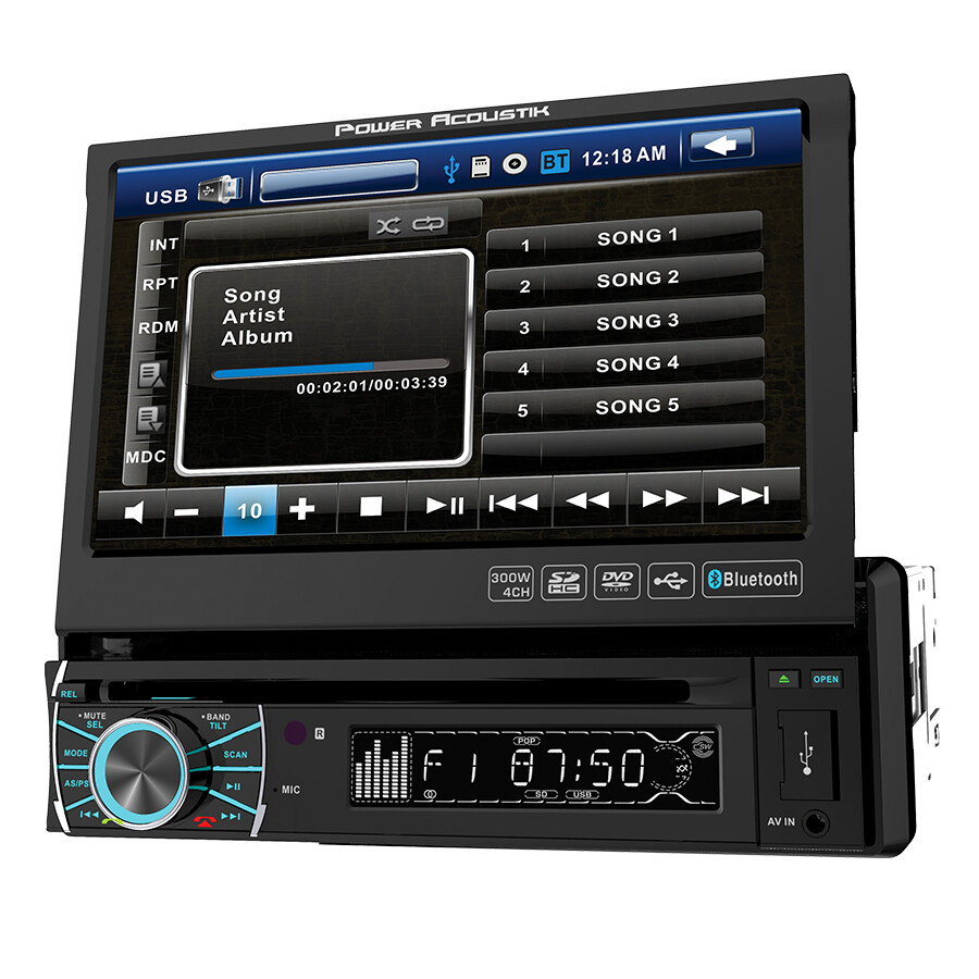 Power Acoustik PTID-8920B 7″ 1-DIN Touchscreen DVD CD Bluetooth Receiver