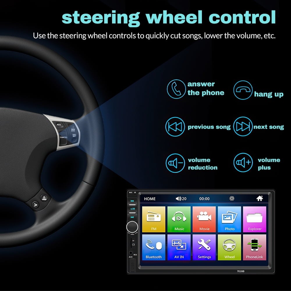 DFITO Double Din Car Stereo, 7 Inch HD Touch Screen, Bluetooth V2.0 MP5 Player,