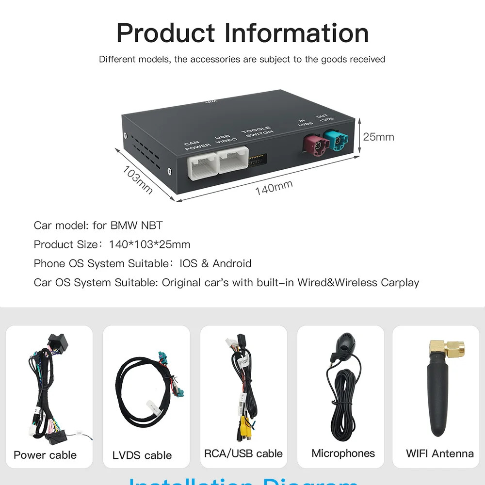 Wireless CarPlay Android Auto Kit For BMW CIC NBT System 1,2,3,4,5,6,7,X1,X3,X4