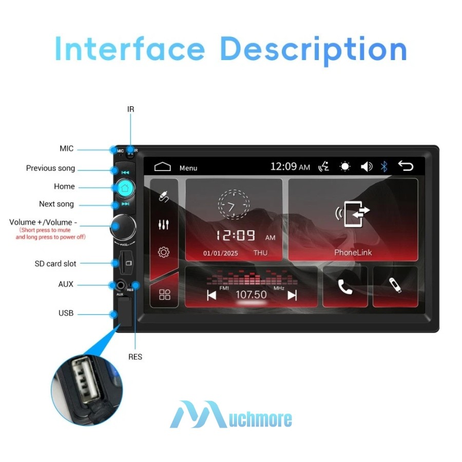 Double 2Din 7″ Touch Screen Car Stereo Bluetooth Radio IOS/Android Carplay + Cam