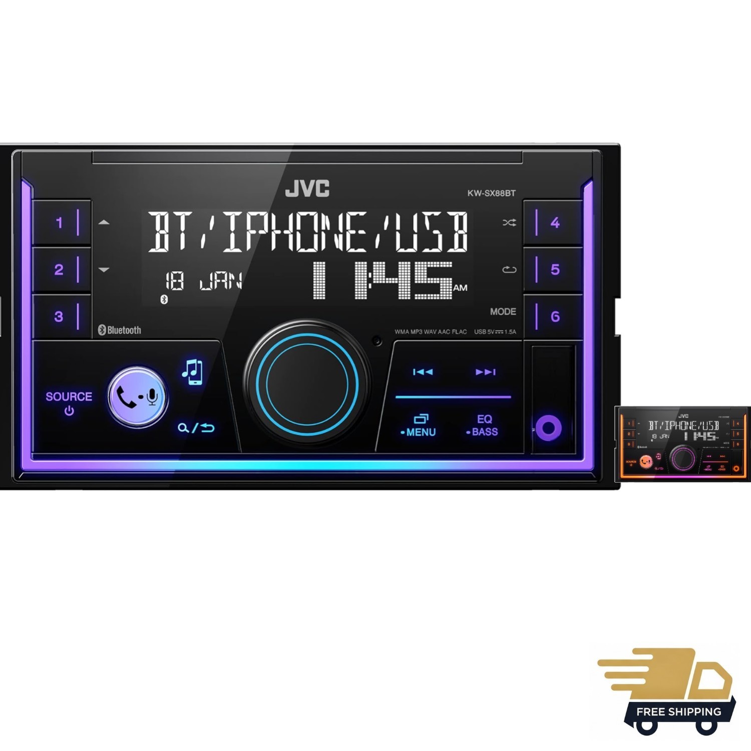 KW-SX88BT Digital Media Receiver: Bluetooth, 13-Band EQ, Perfect for Any Vehicle