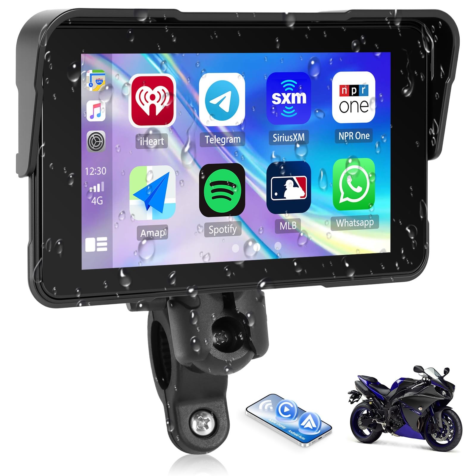 Motorcycle Wireless CarPlay & Android Auto Screen, 5″ IP68 Waterproof HD for …