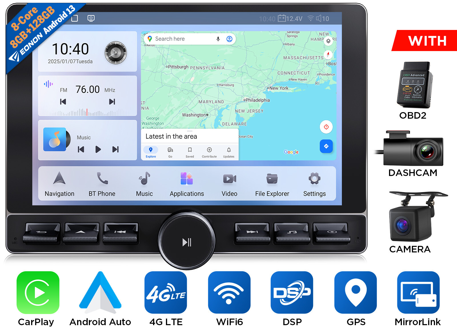 Android 13 8+128 Car Play GPS Navi Stereo Radio 10.1″QLED Touch Screen DSP 2 DIN