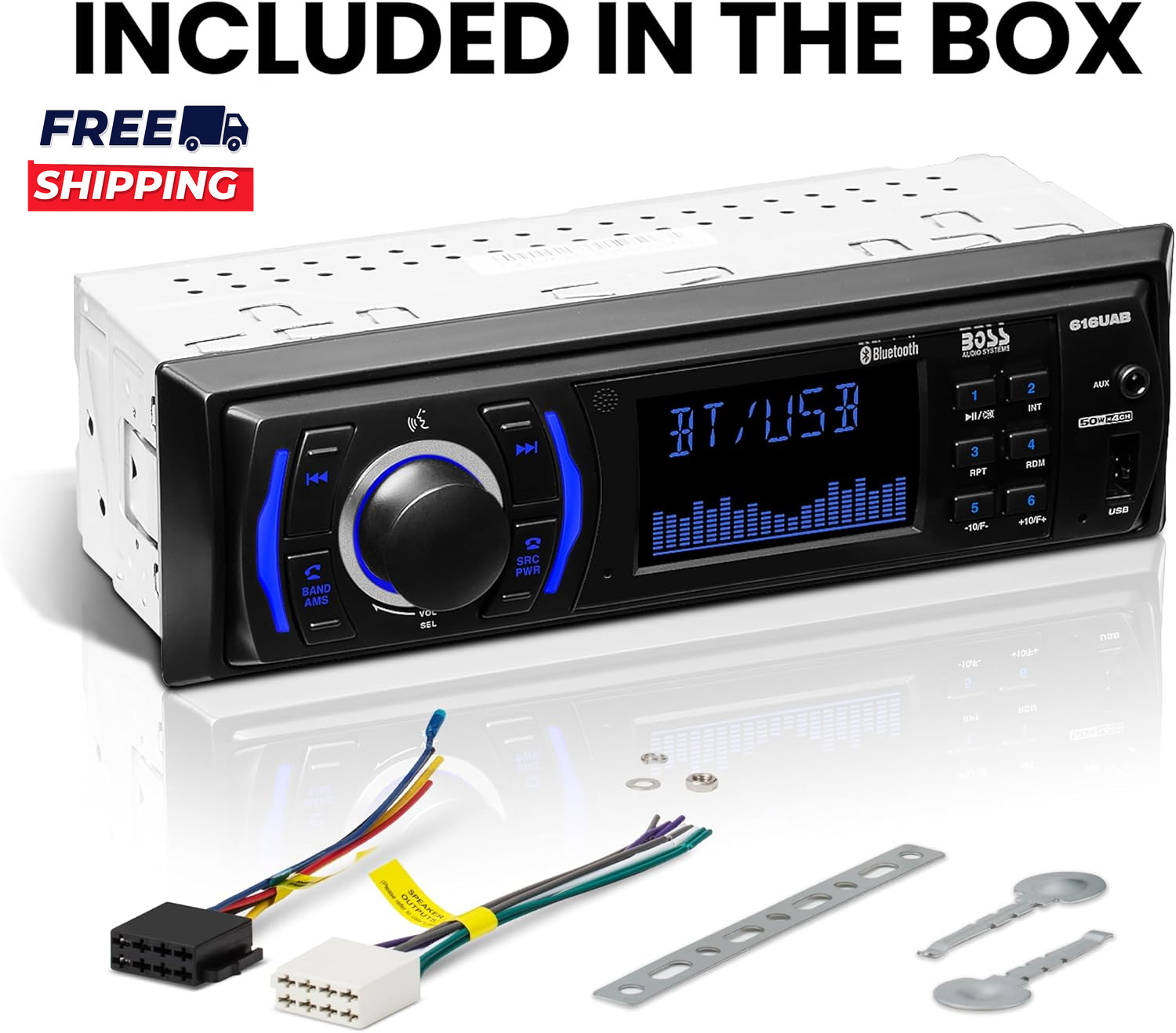 616UAB Car Stereo with Bluetooth – Single DIN MP3 USB Aux-In AM/FM