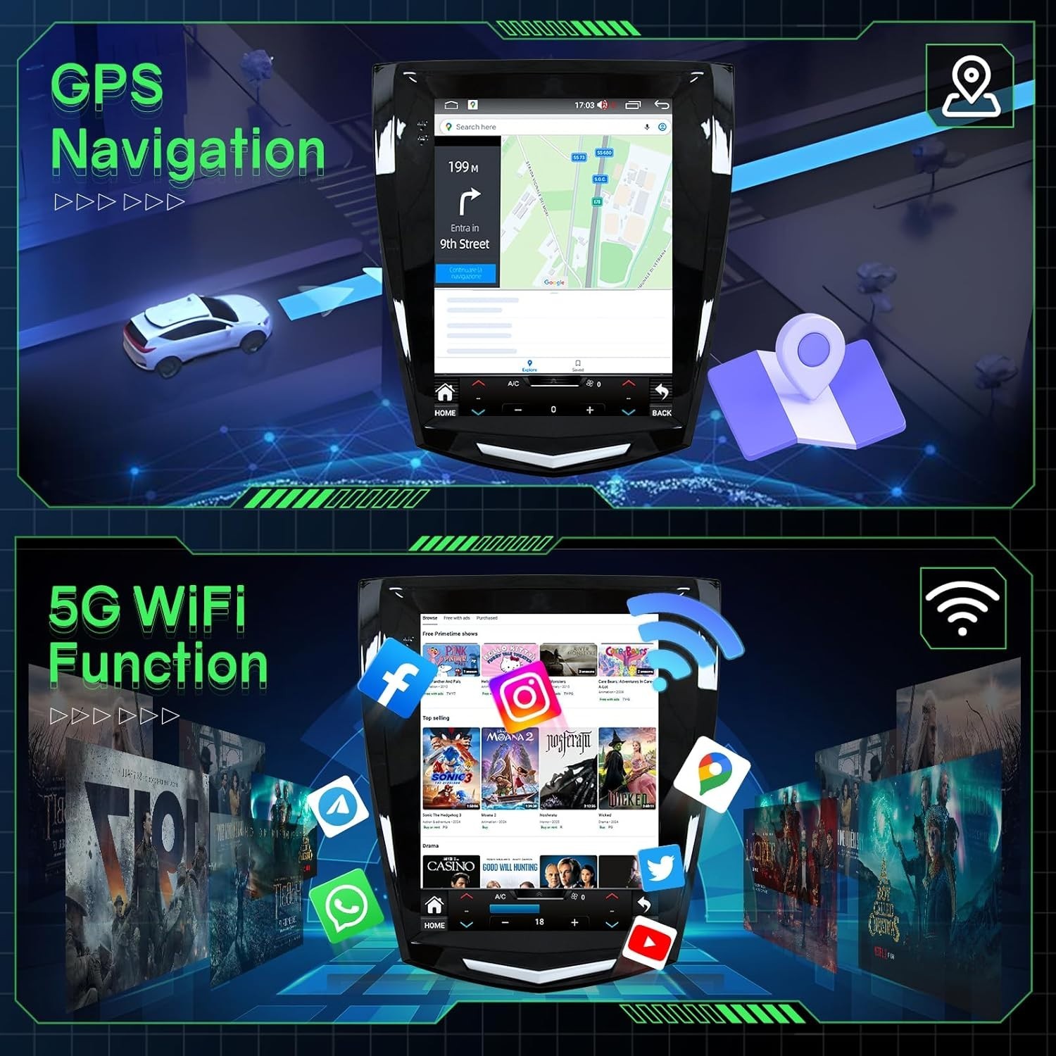 For Cadillac ATS SRX XTS CTS Android 13 Car Stereo Radio Carplay GPS Navigation