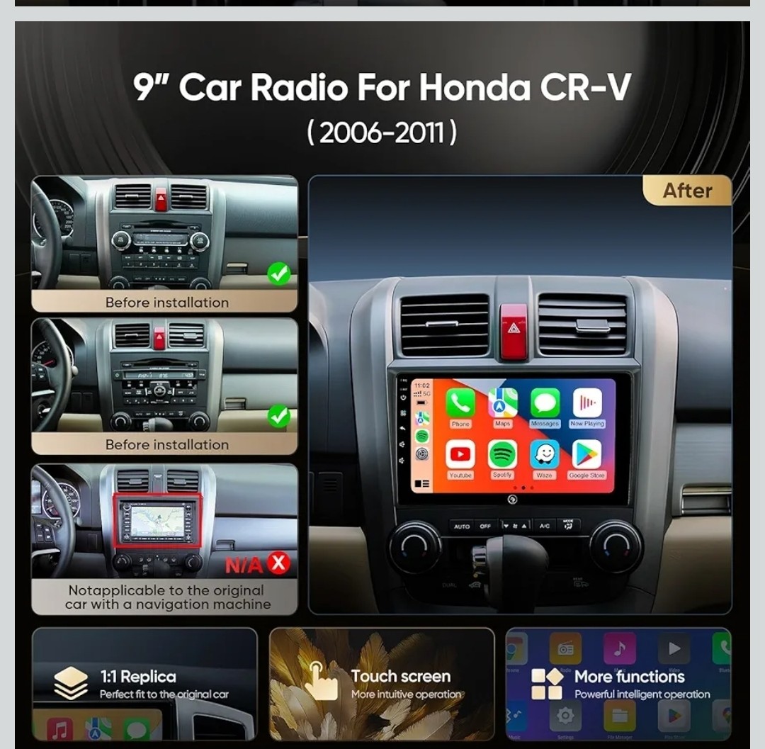 9 Inch Car Radio Stereo for Honda CR-V 2006-2011 Wireless CarPlay Android Auto 5