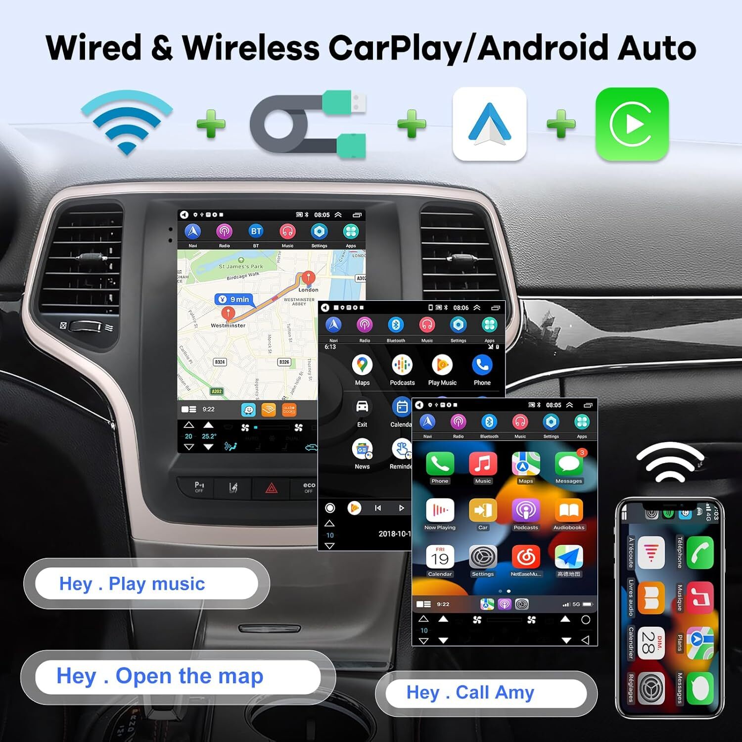 For 14-22 Jeep Grand Cherokee Android Carplay Car Stereo Radio GPS Navi 64G