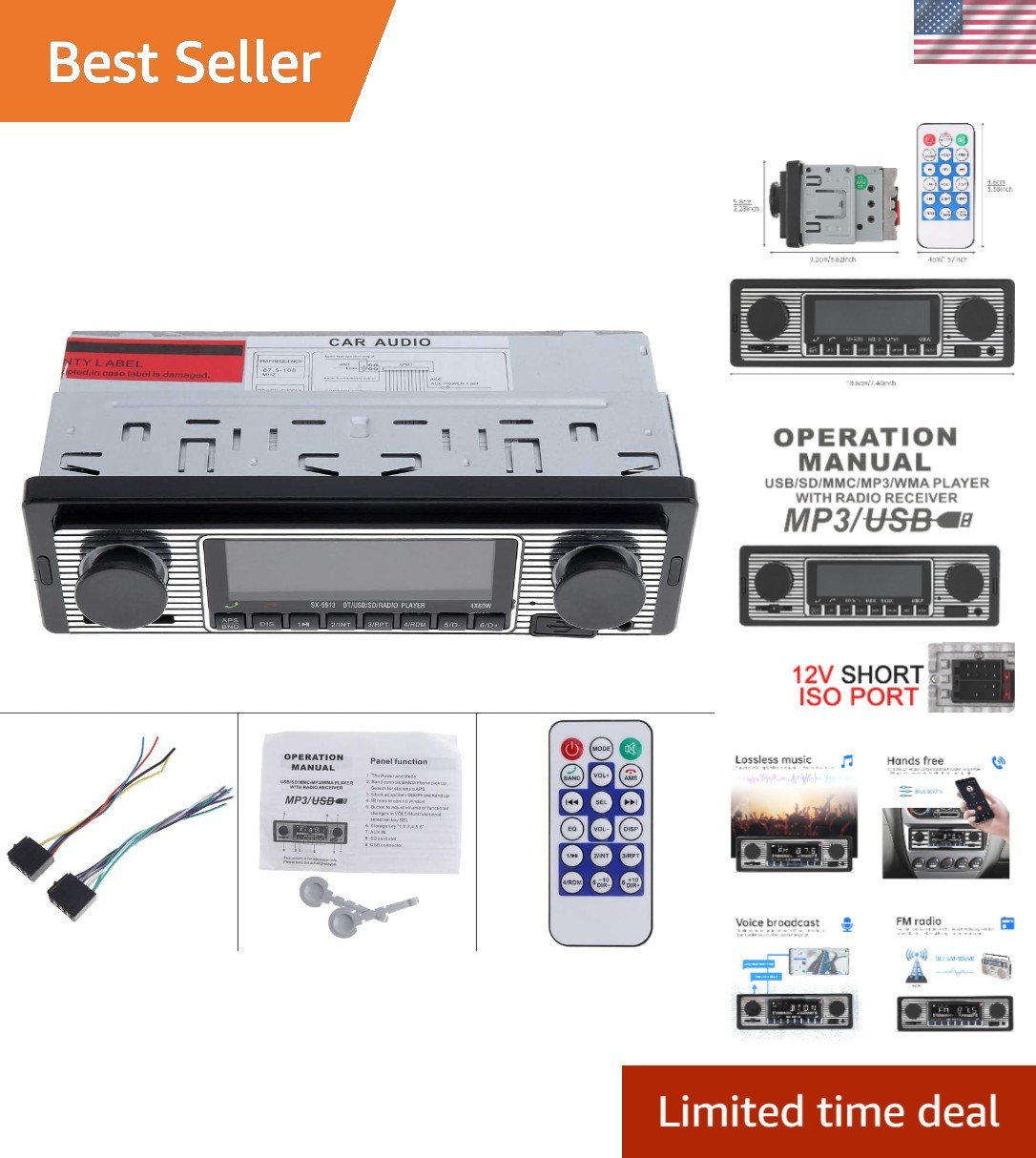 Multi-Function 12V Bluetooth Car MP3 Player with Remote Control & EQ Settings