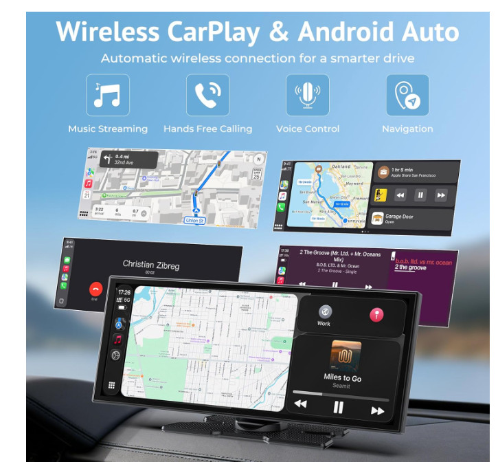 11.26″ Wireless CarPlay Screen for Car, Portable CarPlay & Android Backup Camera