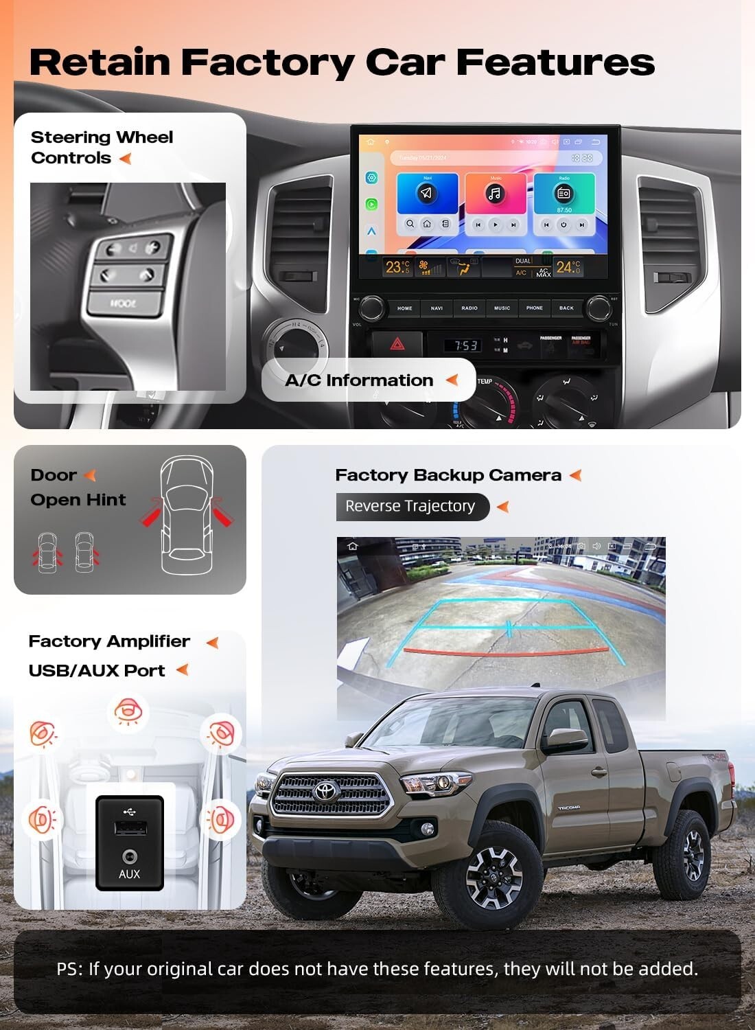 Dasaita 10.2″ Head unit for Toyota Tacoma 2005-2015 Wireless CarPlay Android 13