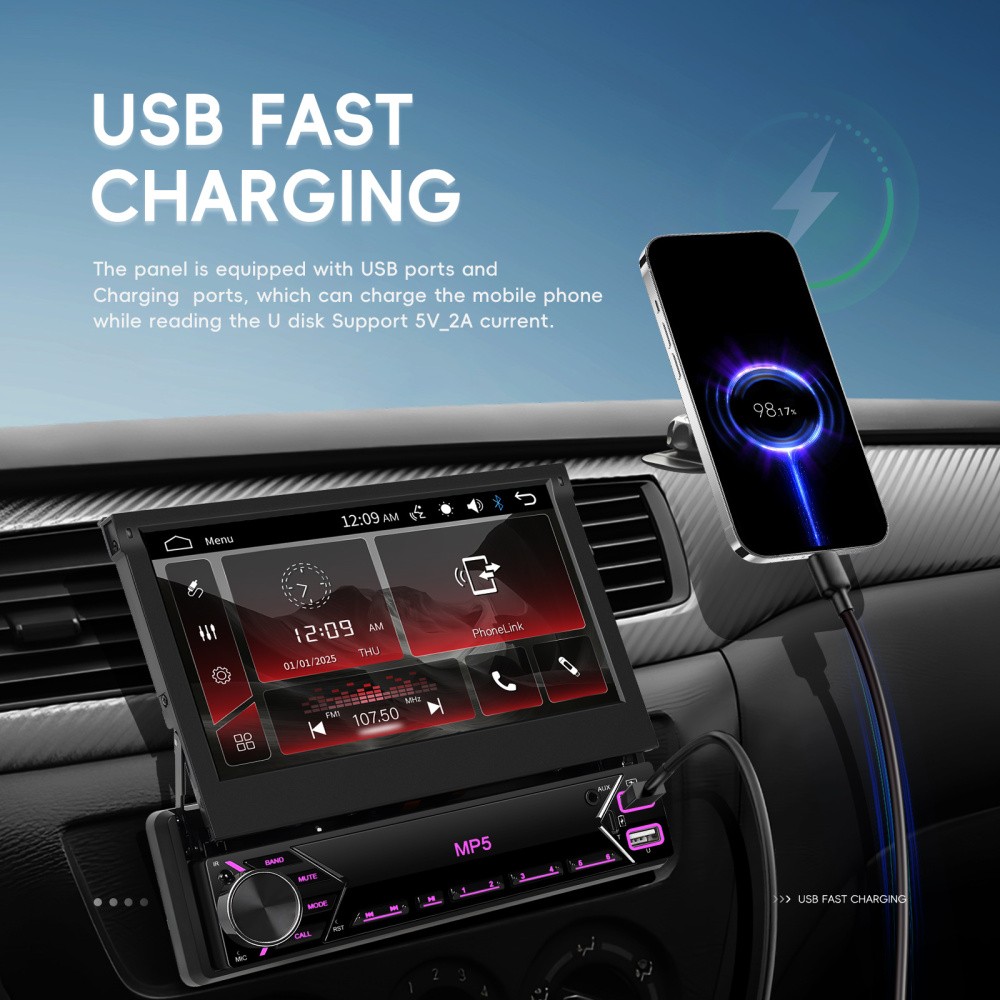 7″ Car Stereo Radio Single 1 Din Flip Out Touch Screen MP5 Player USB Bluetooth