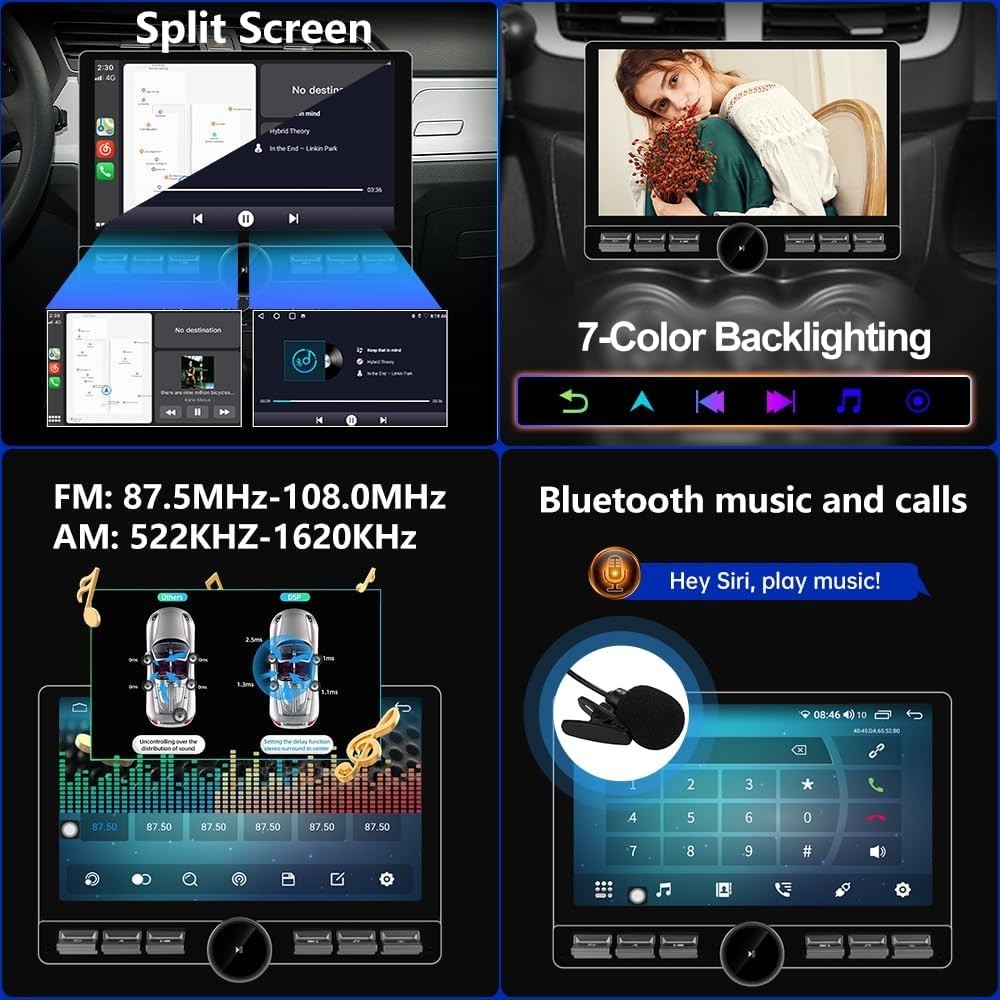10.6″ Android 13 Double Din Car Radio 4+ 64G W/L 4G Knob Button GPS DSP Wi