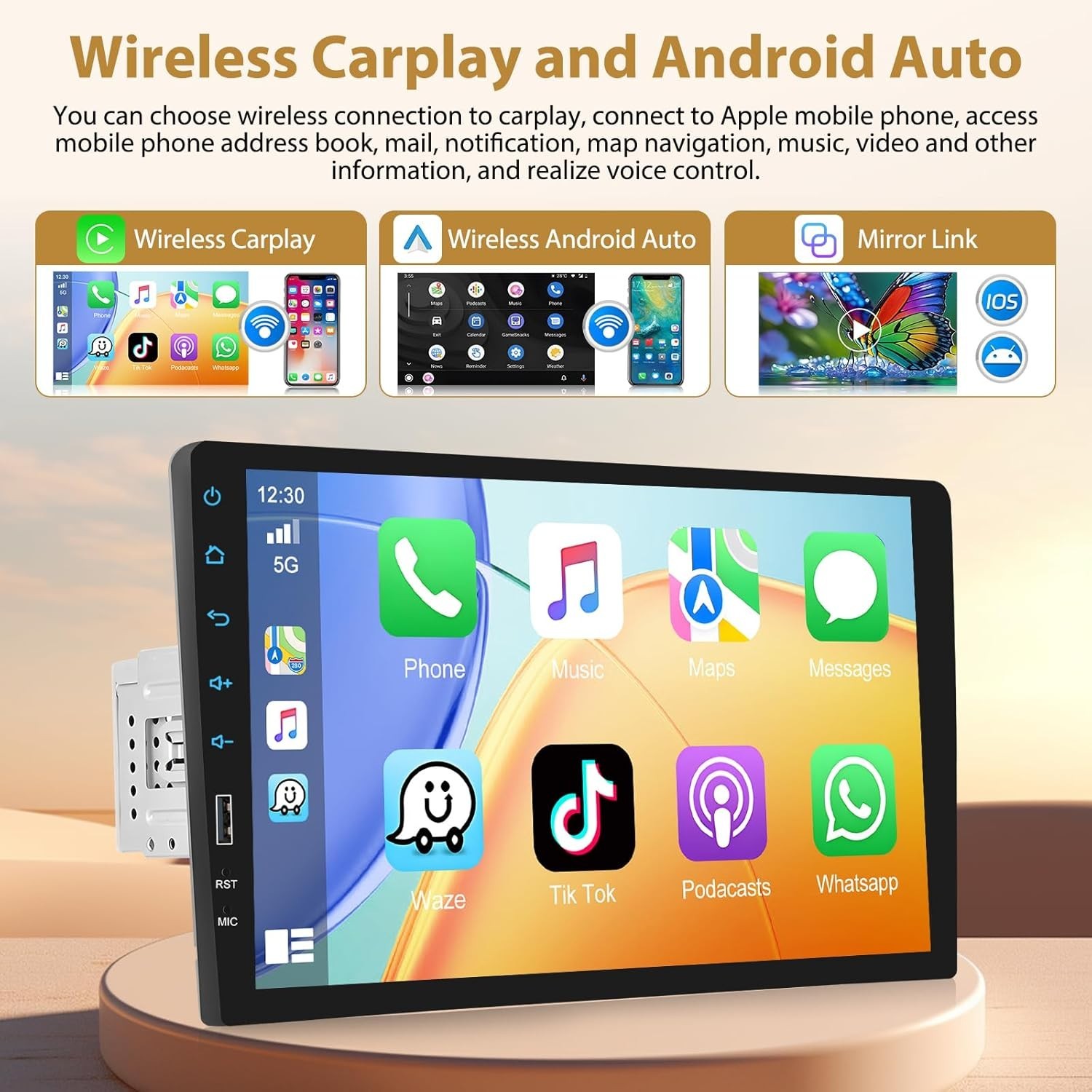 9″ Android Auto Carplay Stereo Single DIN Universal with Backup Camera