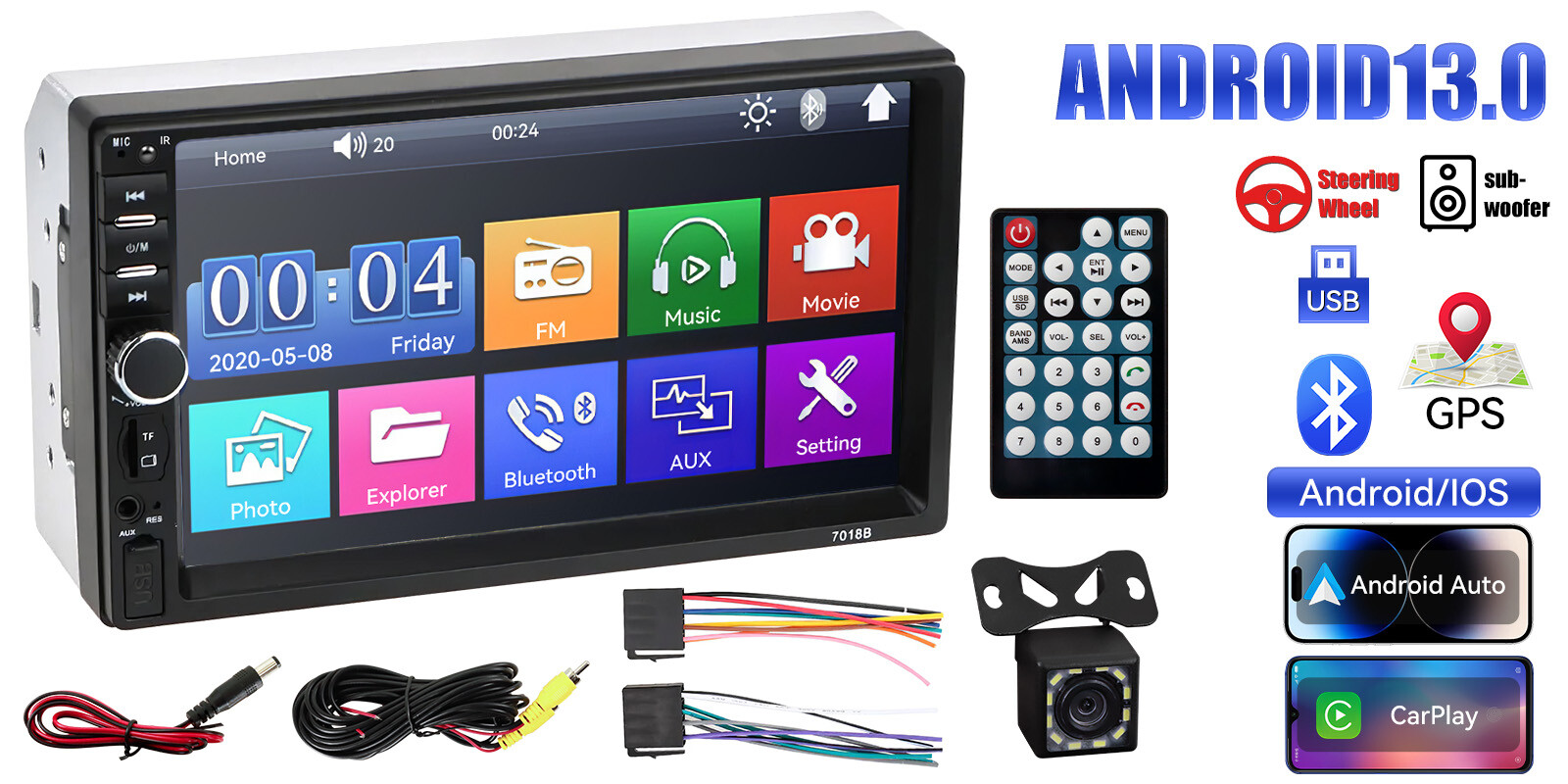 Double 2 Din 7” Car Stereo Touch Screen Car Radio Apple CarPlay Android Auto BT