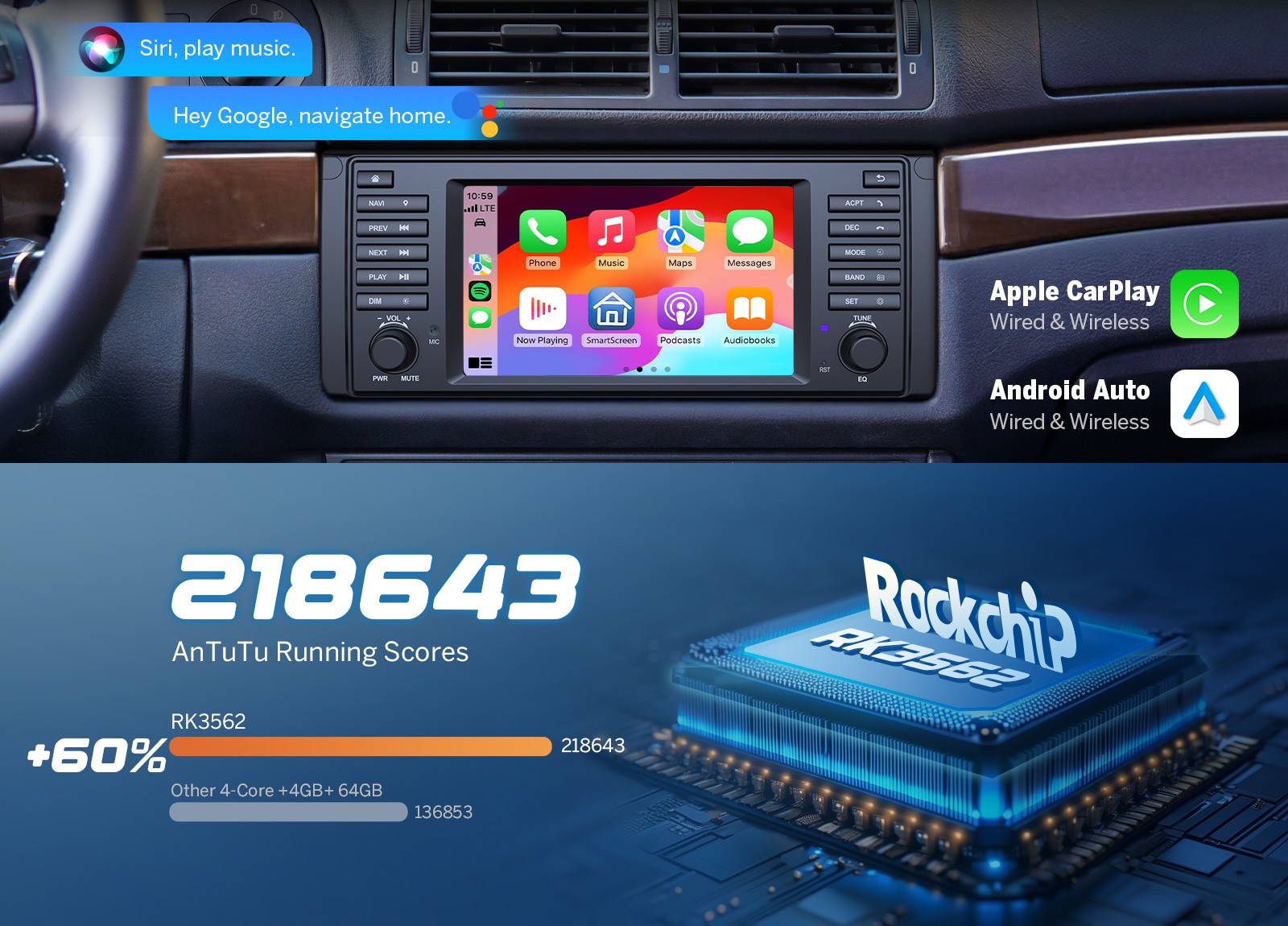 CAM+DVR+Android 14 4+64G 7″ for BMW E39 528i 530i Car Radio Stereo Apple CarPlay