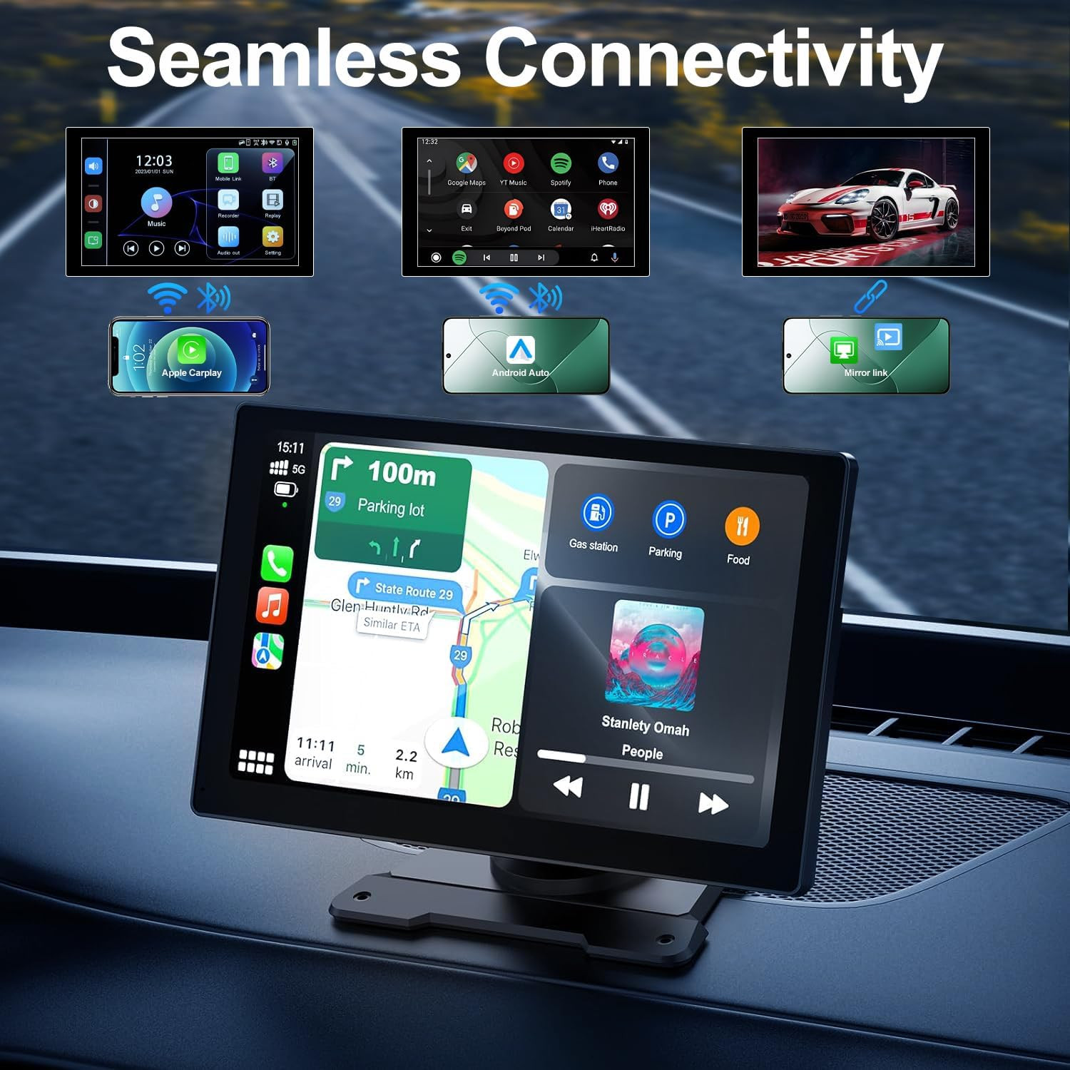 9″ Wireless CarPlay Android Auto Screen 4K Dash Cam Backup Camera GPS Bluetooth