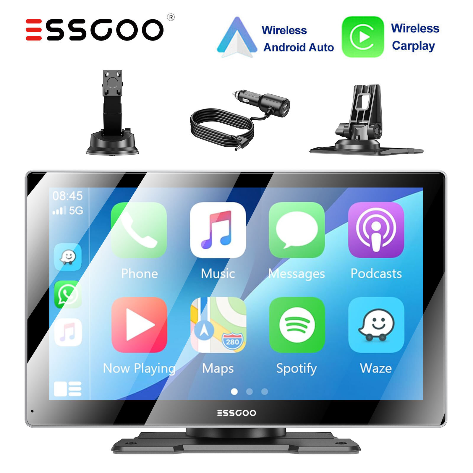 9″Portable Car Stereo Radio Wireless Apple Carplay/Android Auto Touch Screen USB