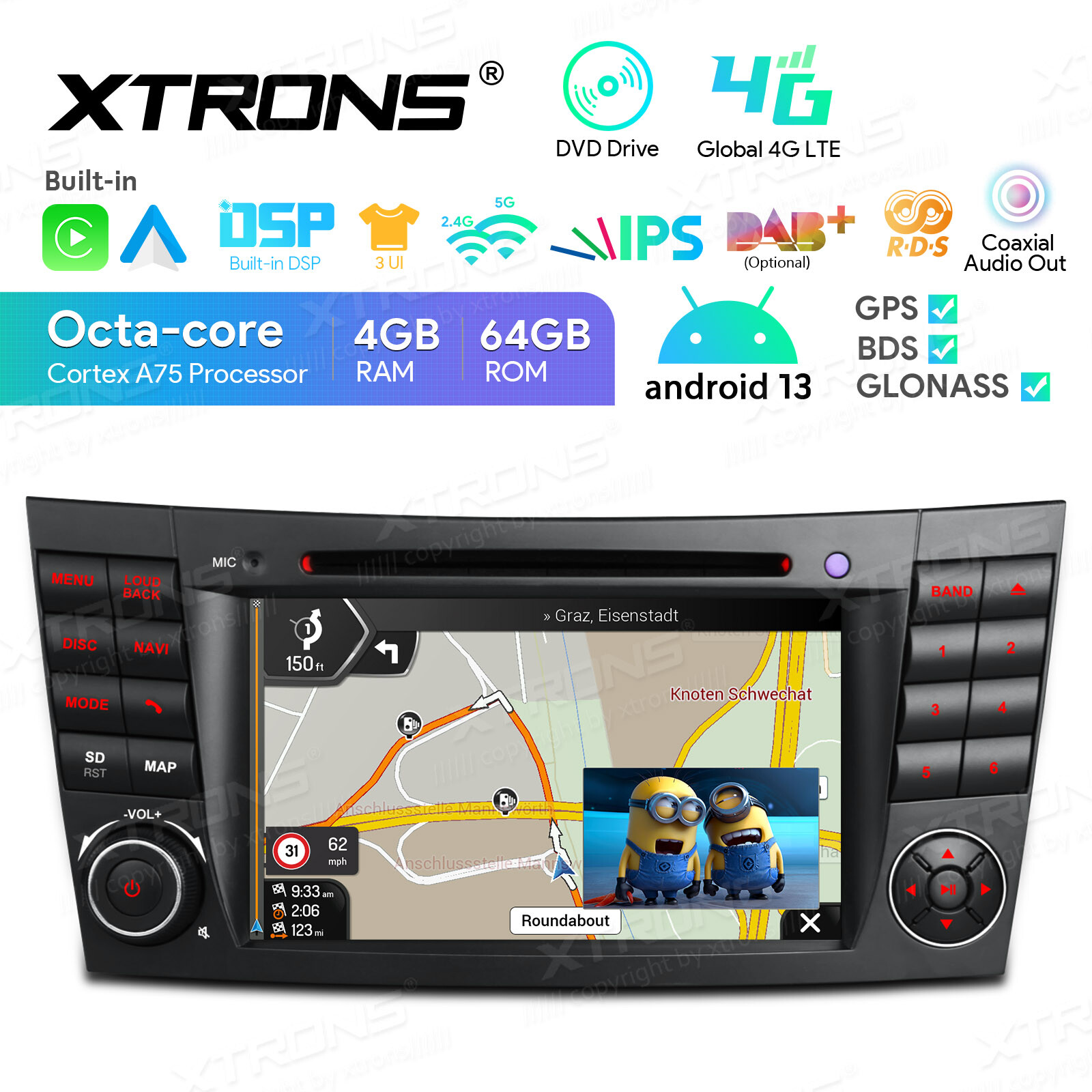 Android 13 64G QLED Car DVD Player GPS Stereo Radio For Mercedes Benz W211 W219