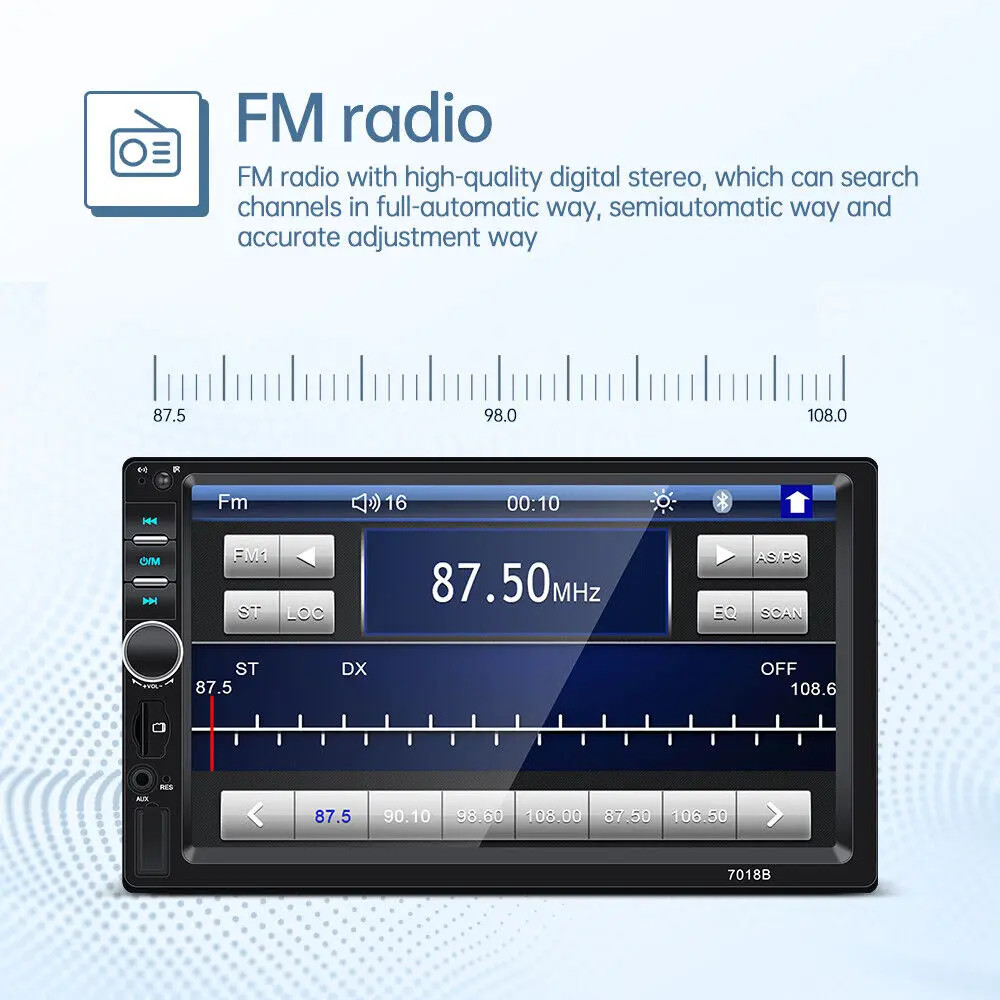 7″ Car Stereo MP5 Player Bluetooth Touch Screen 2DIN FM Radio Mirror Link Type-C