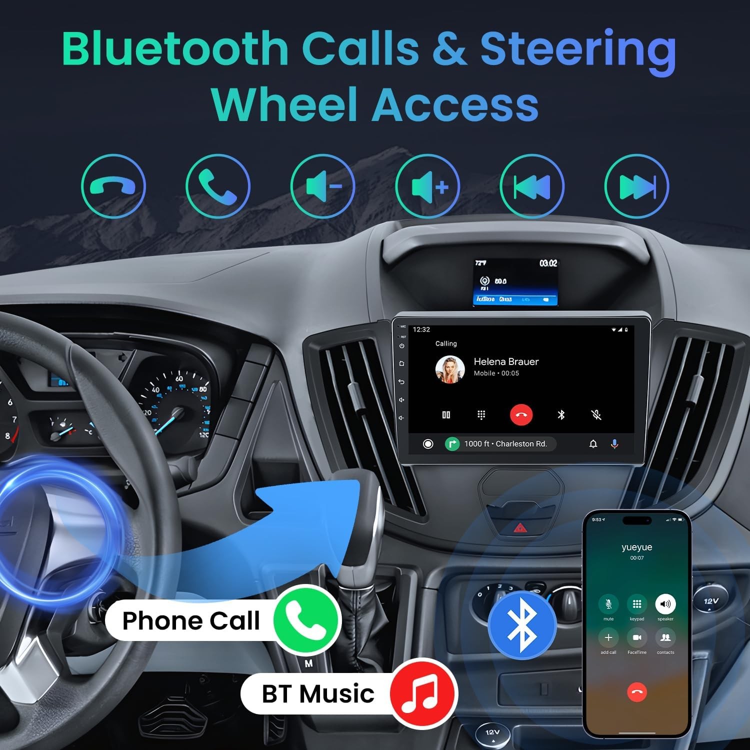 Car Radio Stereo 4G+64G Apple Carplay Android 13 For 2015-2019 Ford Transit GPS
