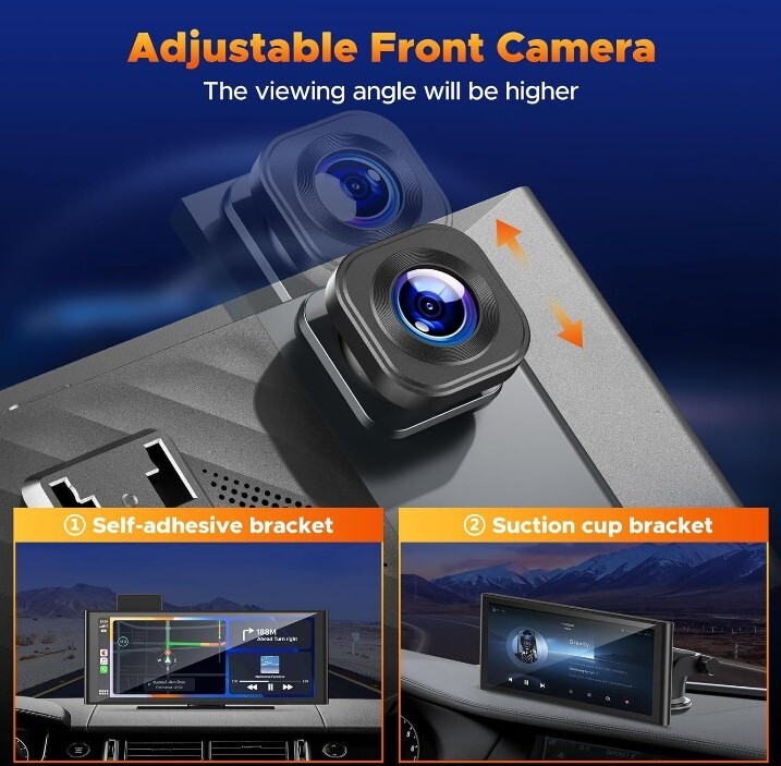 Volam 9.26” Wireless Carplay Screen Portable Car Stereo with 4K Dash Cam, 1080p